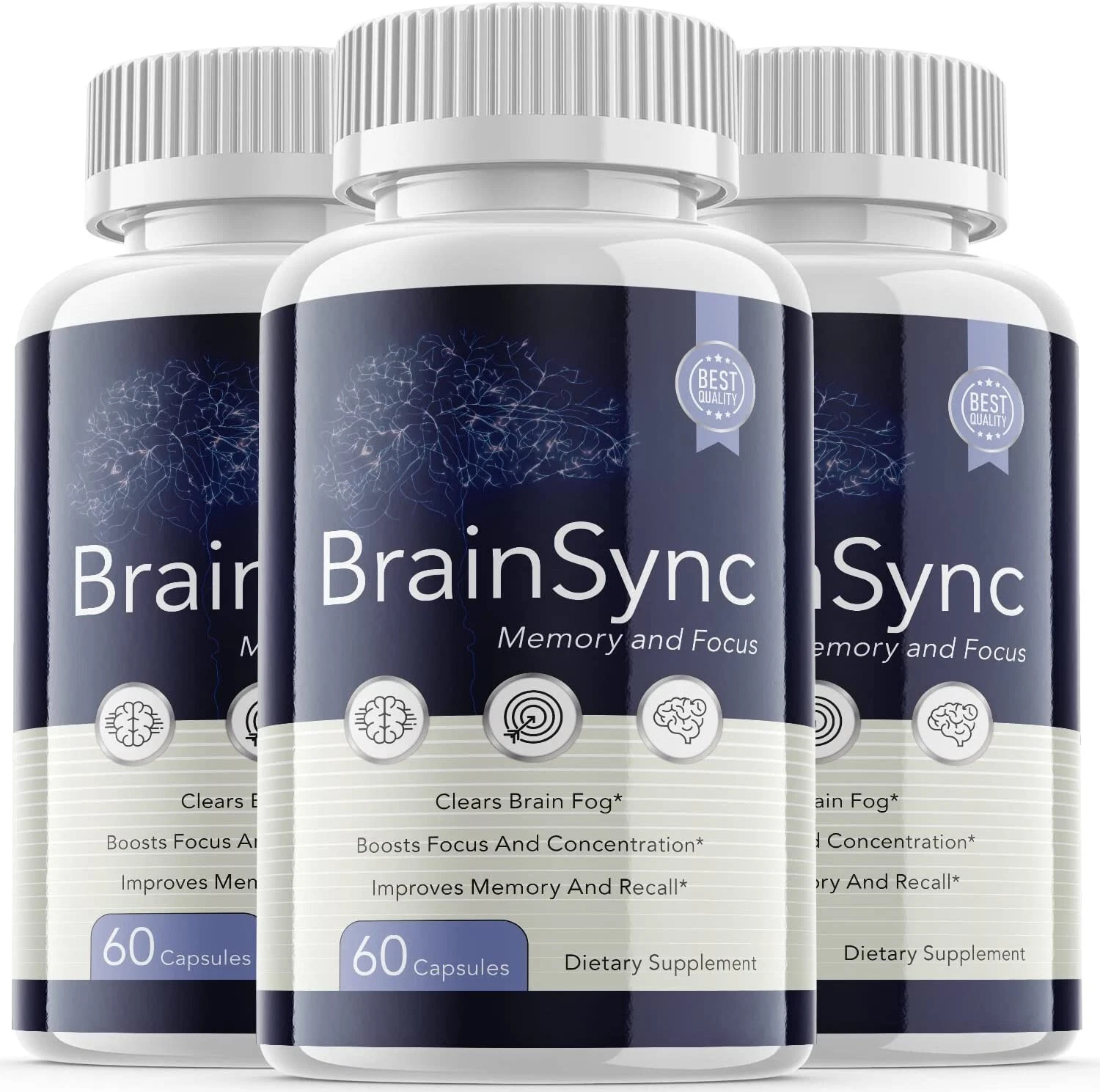 (3 Pack) Brainsync Nootropic Supplement - Brain Productivity Support - 180 Caps