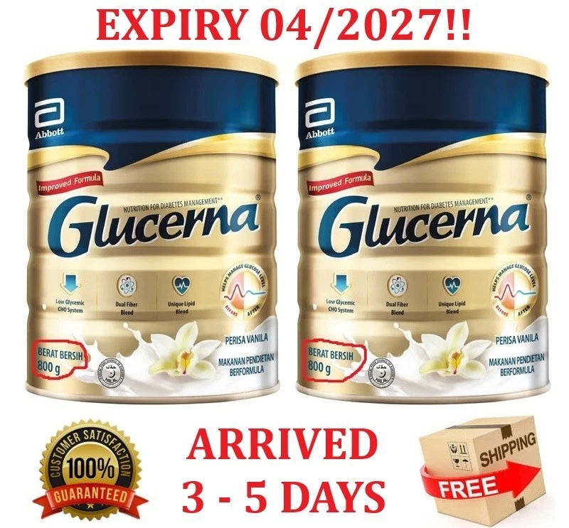 Abbott Glucerna Milk Powder (New) 800g For Diabetic Management Vanilla -2 Cans