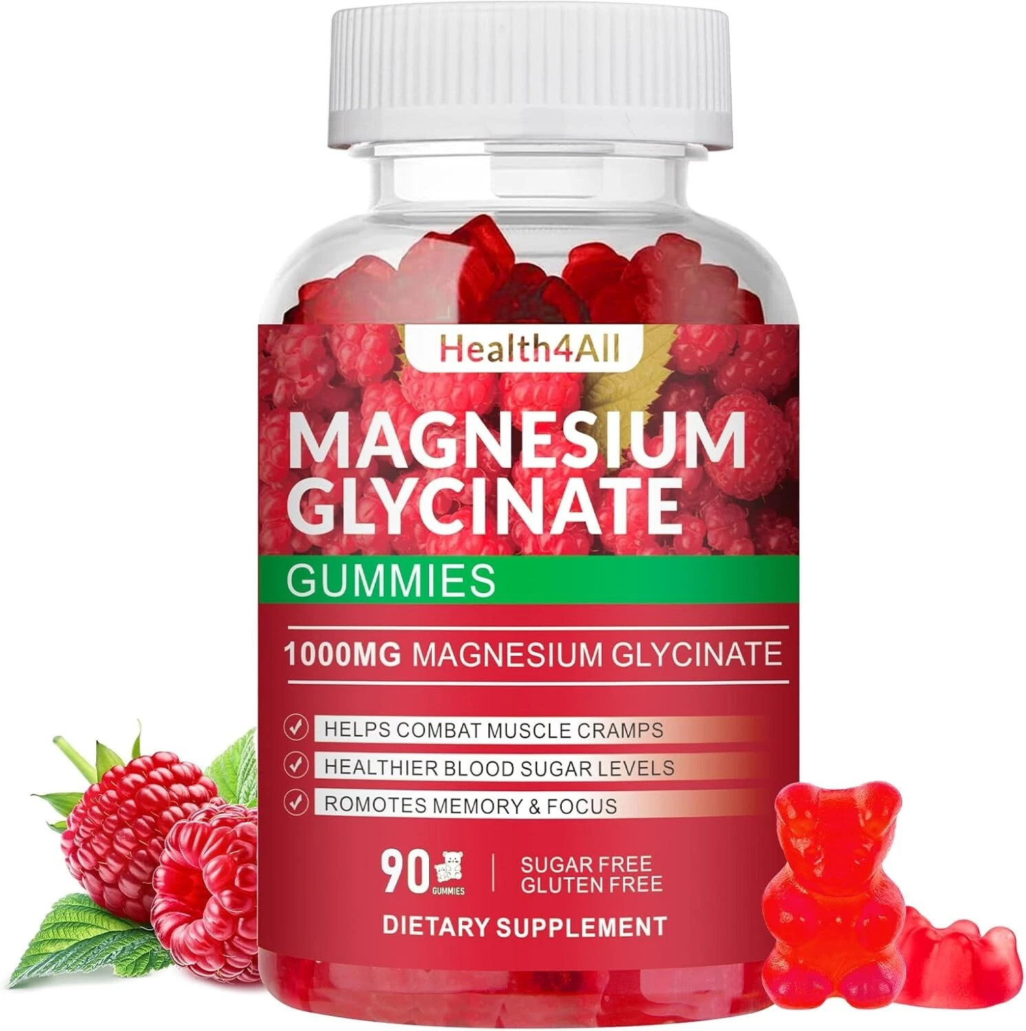 Magnesium Glycinate Gummies 1000mg, High Absorption Sugar Free Magnesium Pota...