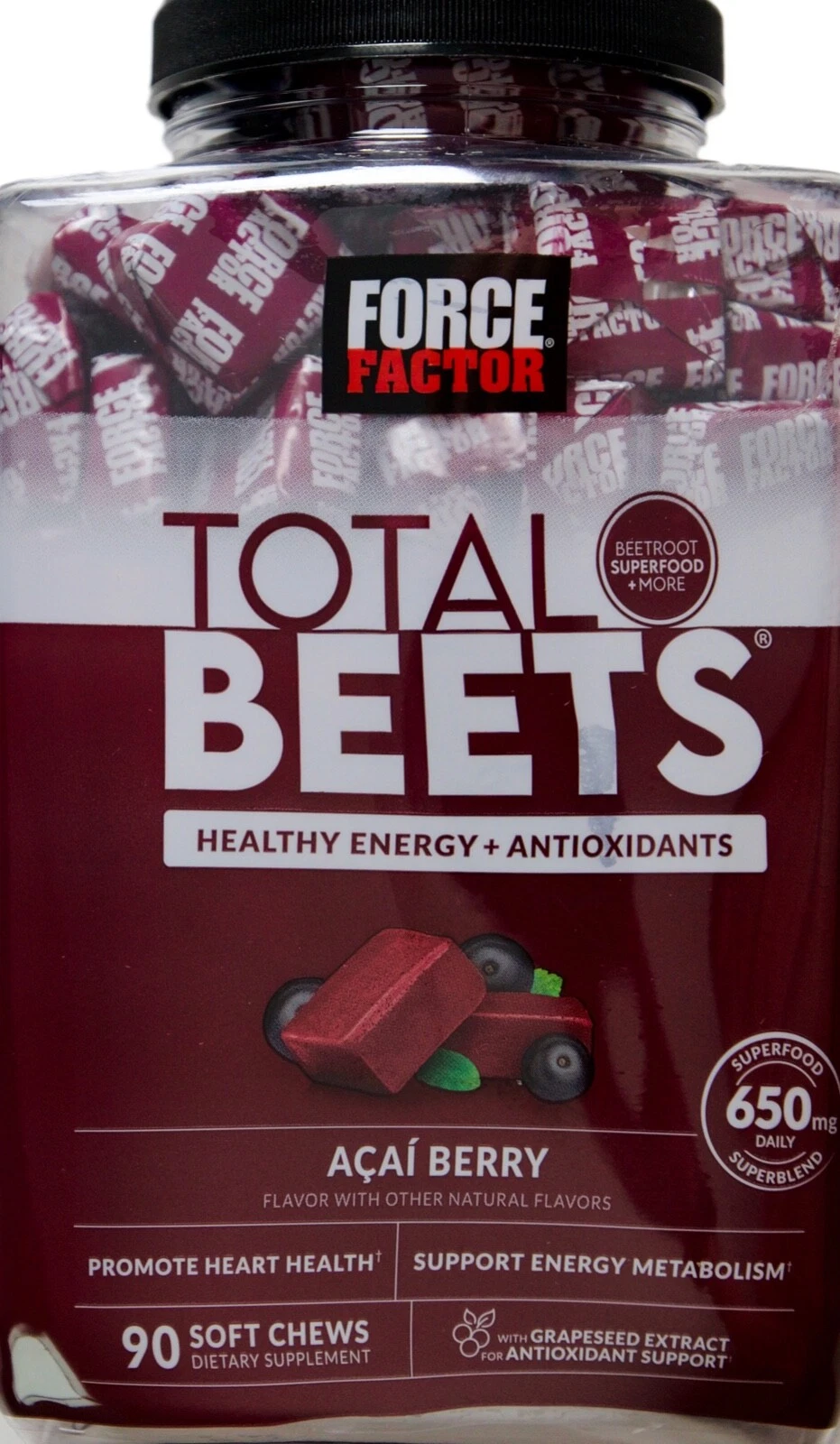 Force Factor Total Beets Acai Berry Flavor, 90 Soft Chews