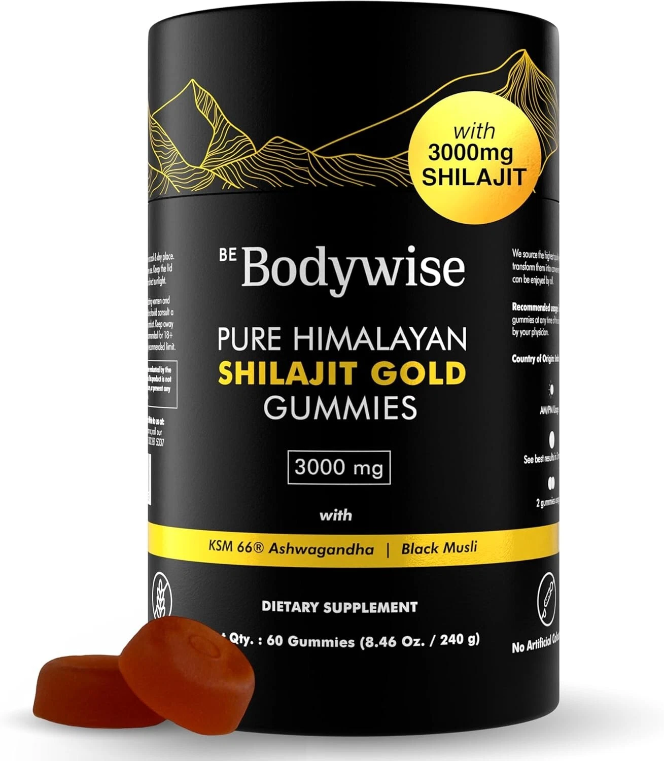 Be Bodywise Pure Himalayan Shilajit Gummies - 100% Natural, 60 Count, No Sugar