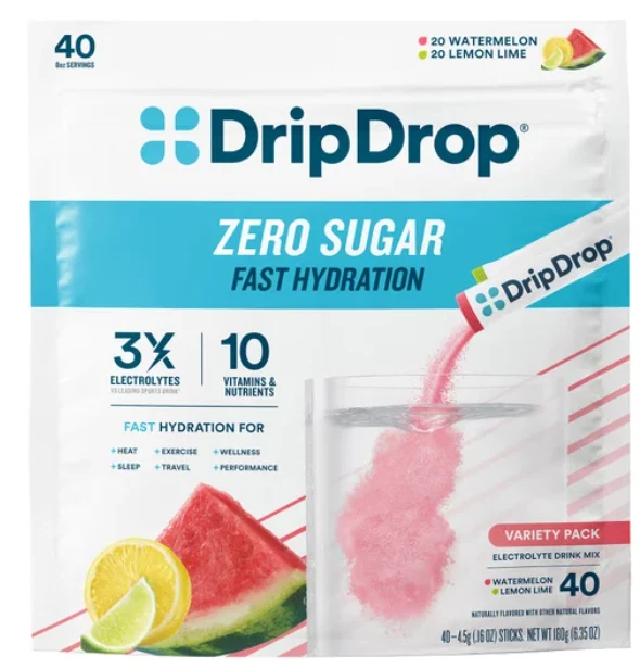 DripDrop Hydration Zero Sugar Variety Pack, 40 Individual Serving Sticks