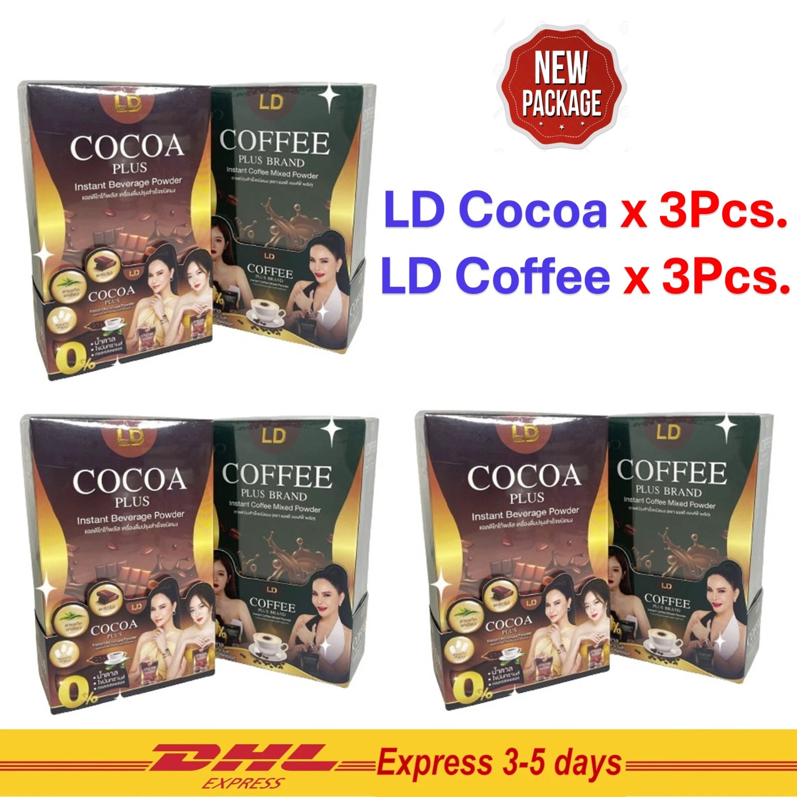 3X LD Cocoa Plus + 3X LD Coffee Plus Instant Powder Mix Drink Weight Management