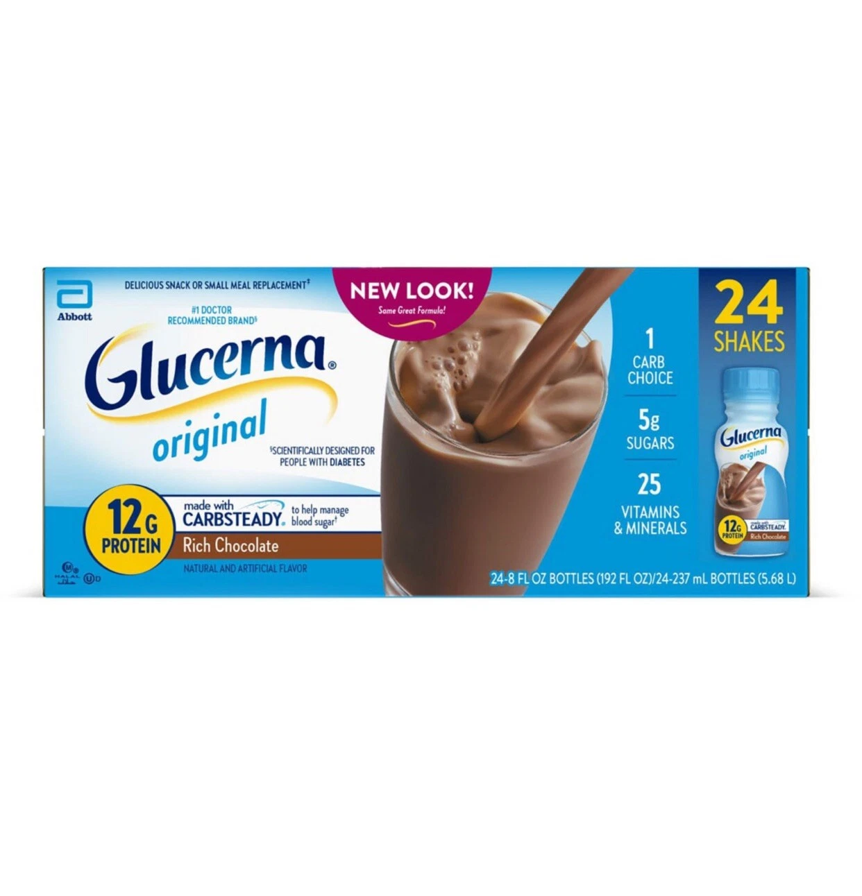 Glucerna Original 12g Protein Shake, Rich Chocolate, 8 fl.oz. 24 ct.