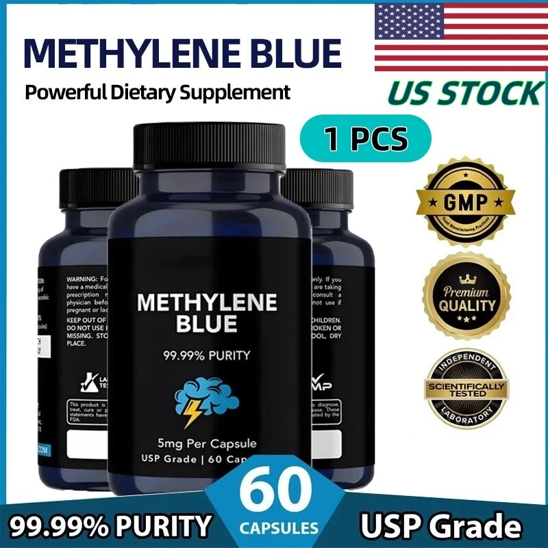 Methylene Blue Capsules 5mg - USP Grade, 99.99% Purity, 60 Capsules -PACK OF 1
