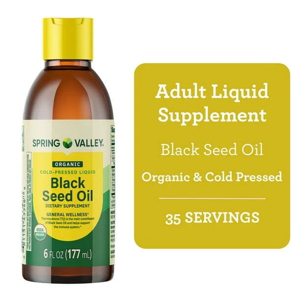 Spring Valley Organic Cold-Pressed Black Seed Oil, Liquid Dietary Supplement, 6