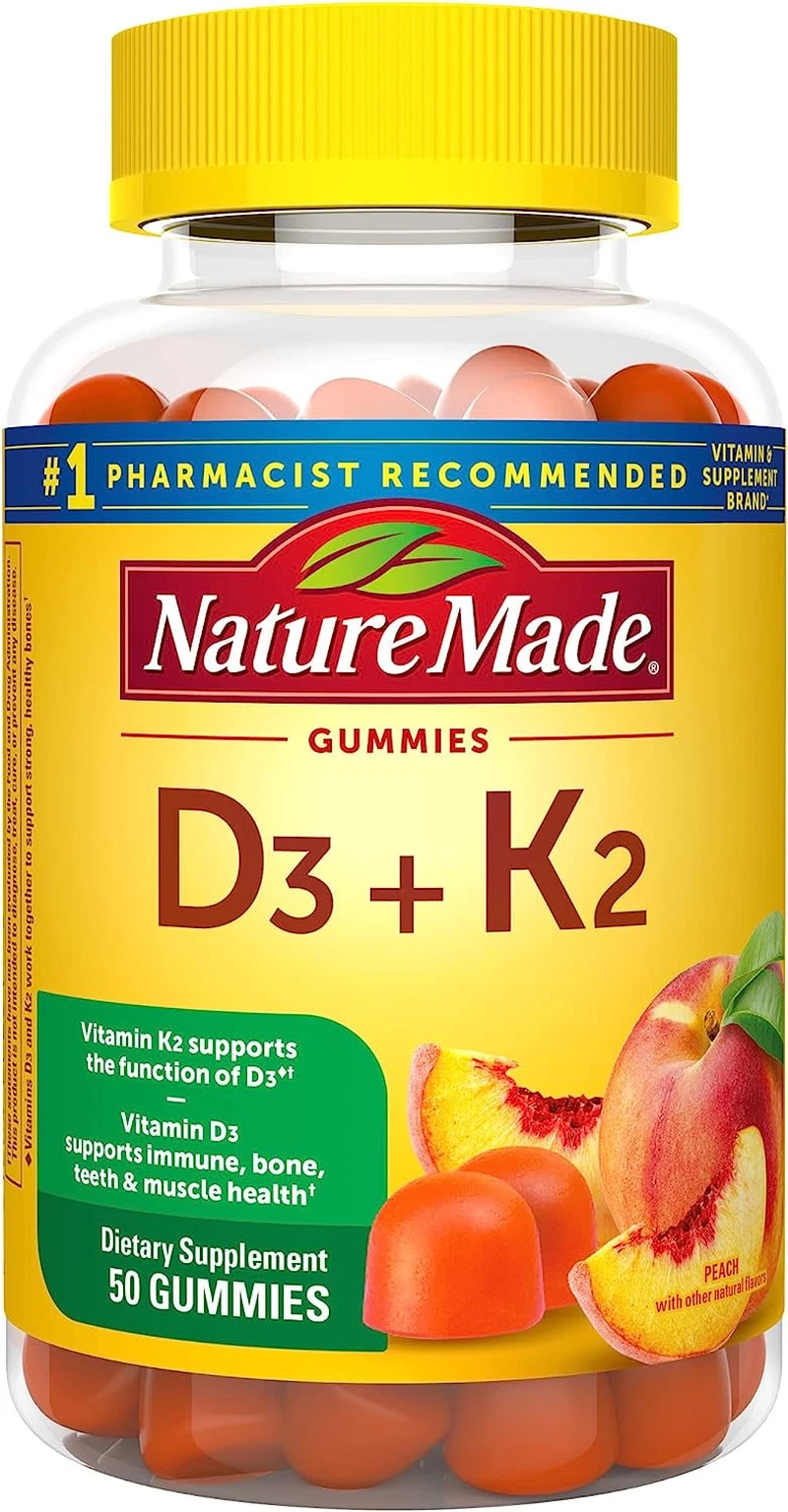 Nature Made Vitamin D3 K2 Gummies, Bone, Teeth, Muscle, Immune Health Supplement