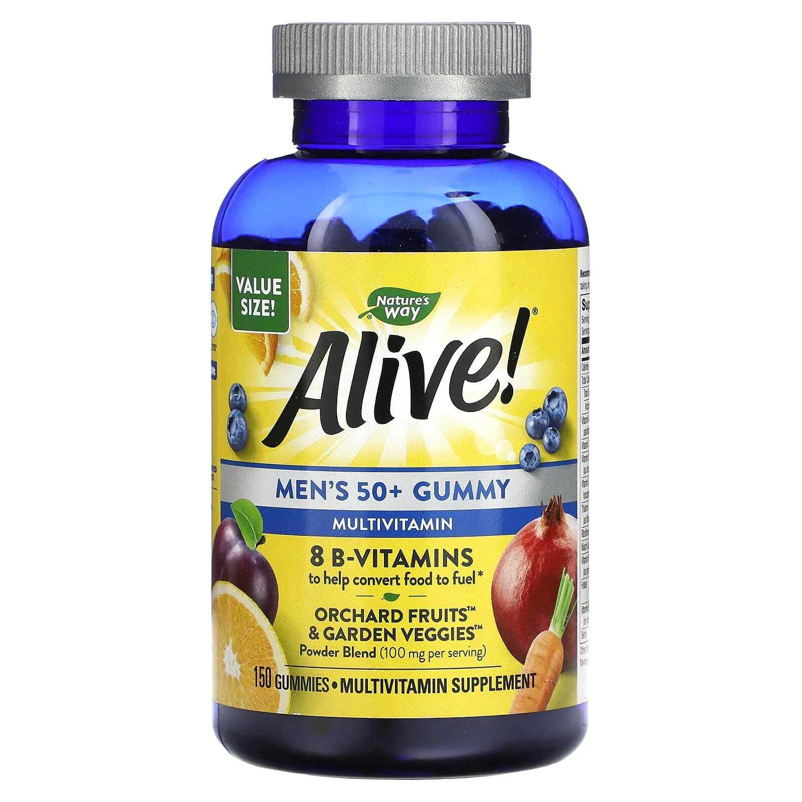 2 X Nature's Way, Alive! Men's 50+ Gummy Multivitamin, Fruit Flavors, 150 Gummie