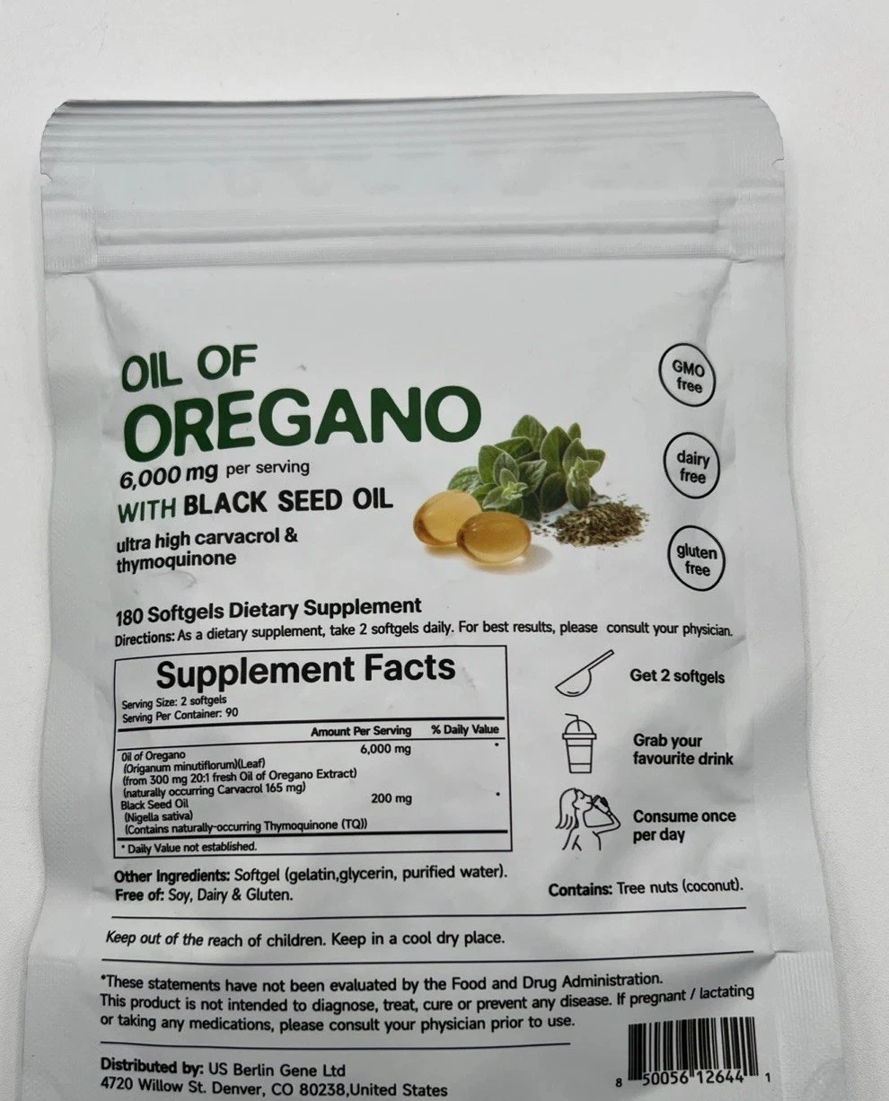 [286692300902] Oregano Oil 6,000mg Per Serving w/ Black Seed Oil 180 Softgels Exp 12/26