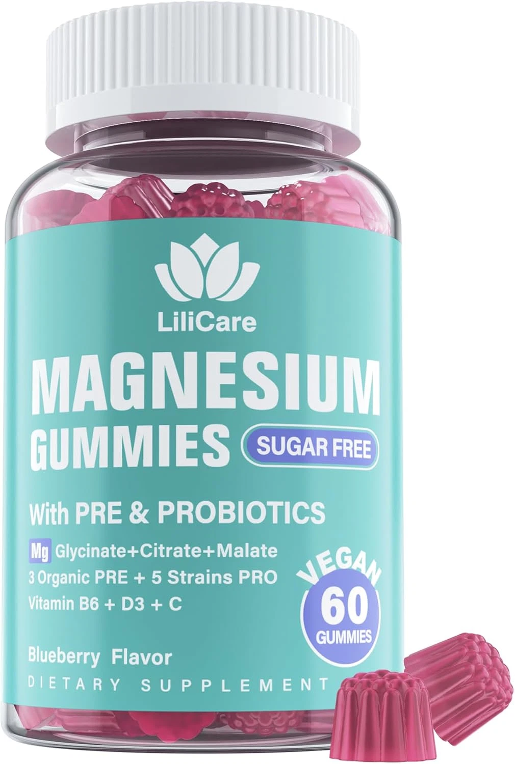 Triple Magnesium Complex Gummies 400Mg with Prebiotics & Probiotics 5 Billion Cf