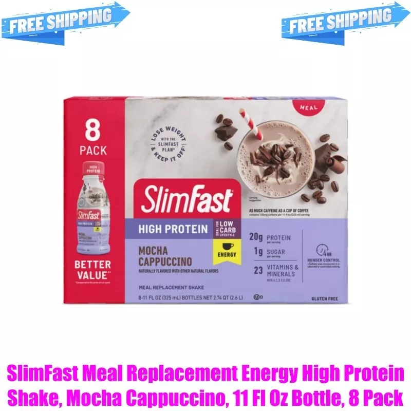 11 Fl Oz Bottle, 8 Pack. SlimFast Meal Replacement Energy High Protein Shake