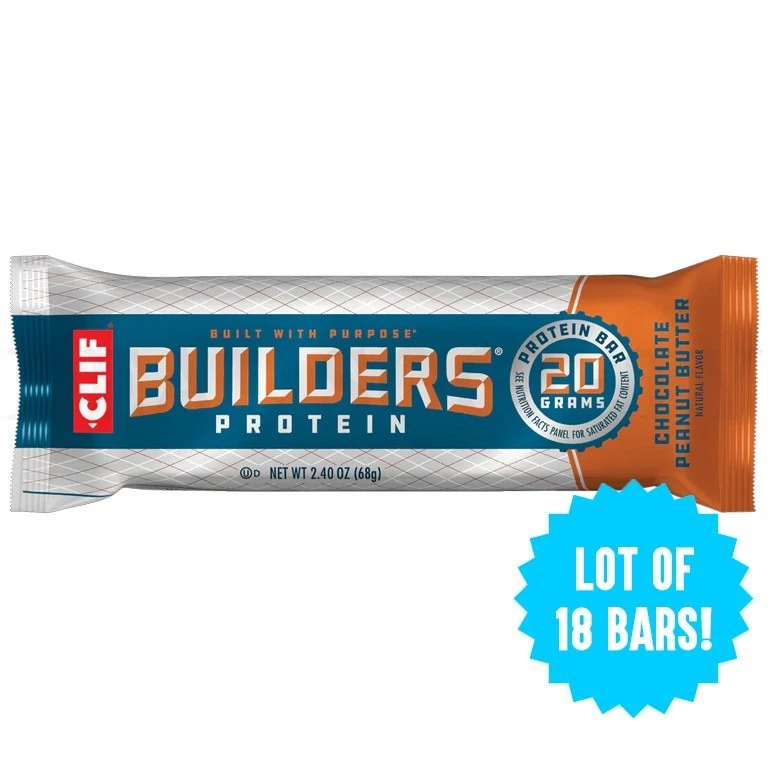 Clif Builders Bar Chocolate Peanut Butter Flavor Protein Bar 2.4oz 18 Count