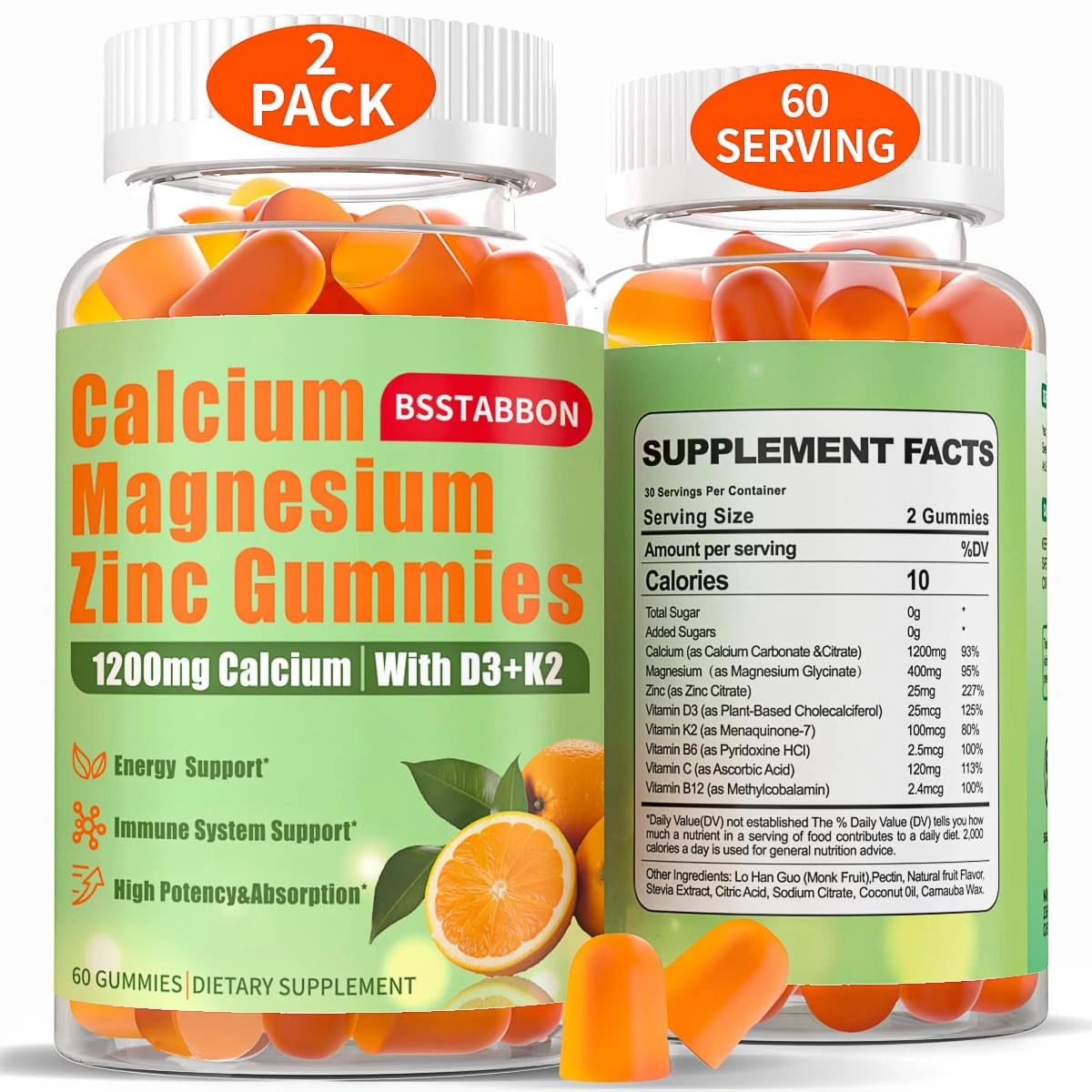 Calcium Magnesium Zinc Gummies for Adult: 1200mg Calcium Citrate 400mg Magnes...