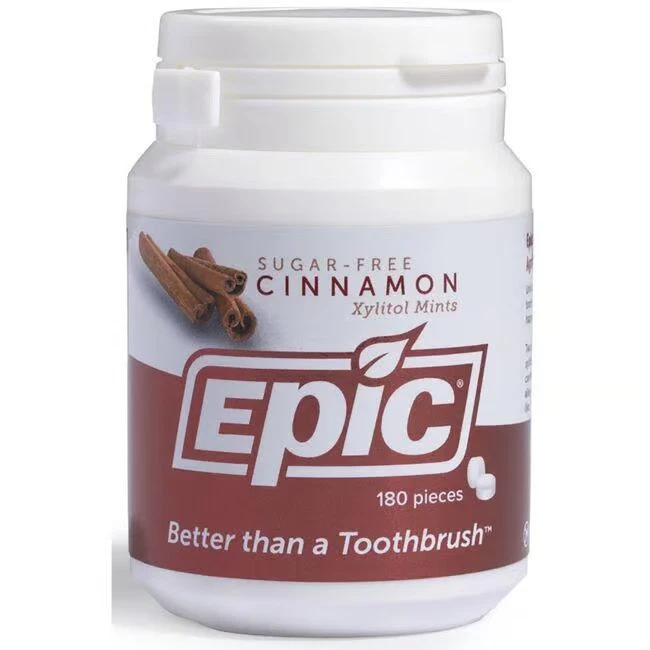 Epic Dental 100 Xylitol Sweetened Breath Mints Cinnamon 180 Count