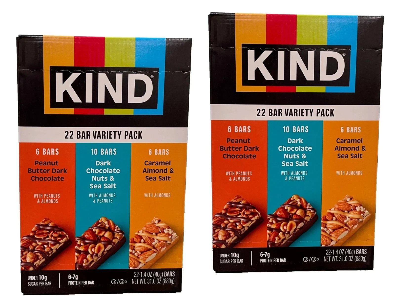 2-PACK KIND Nut 22 Variety 1.4 oz Bars 3 Flavor Dark Chocolate, Peanut & Caramel
