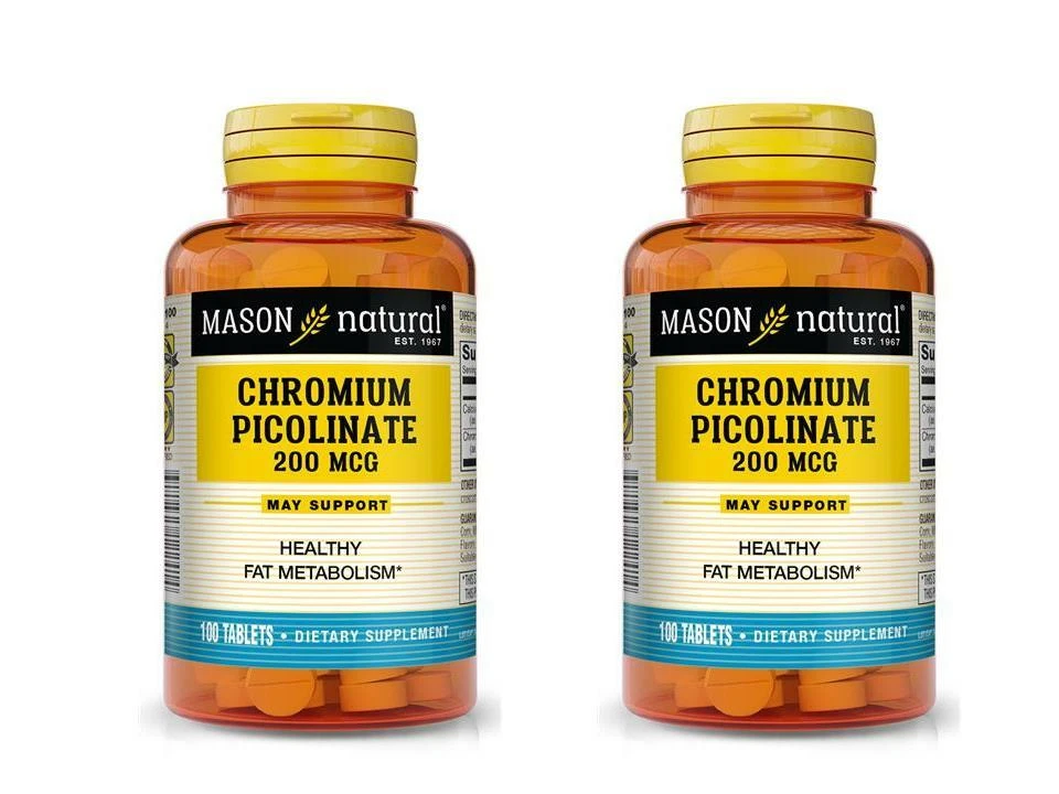 CHROMIUM PICOLINATE 200MCG PACK 2 X 100 = 200 TAB Weight Loss MASON NATURAL
