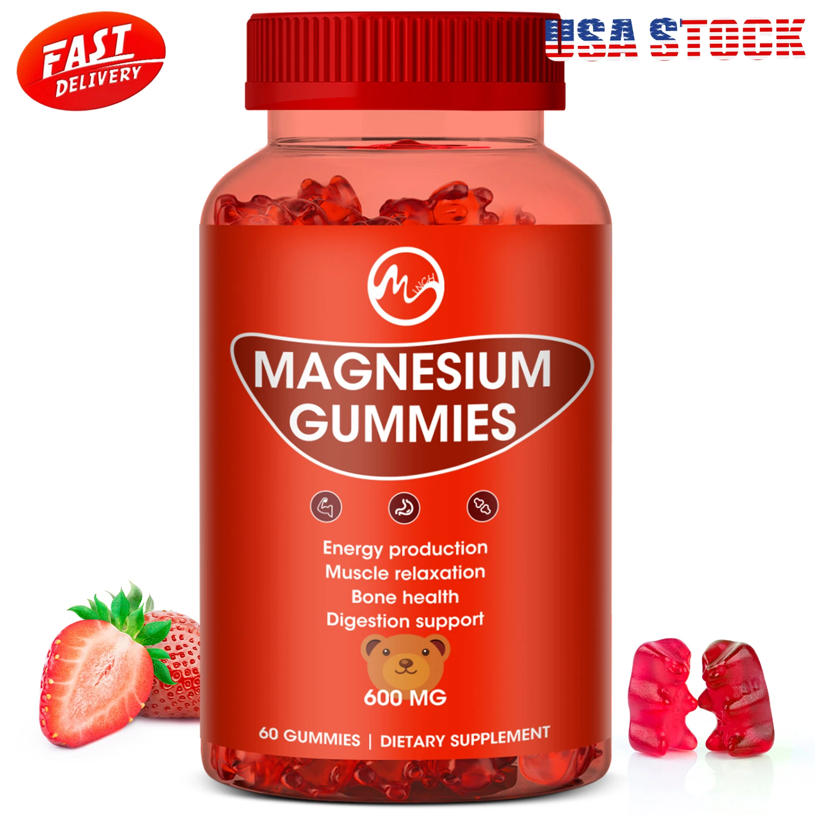 60pcs Magnesium Gummies 600mg Sleep Bone Digestion Support,Muscle Relaxation