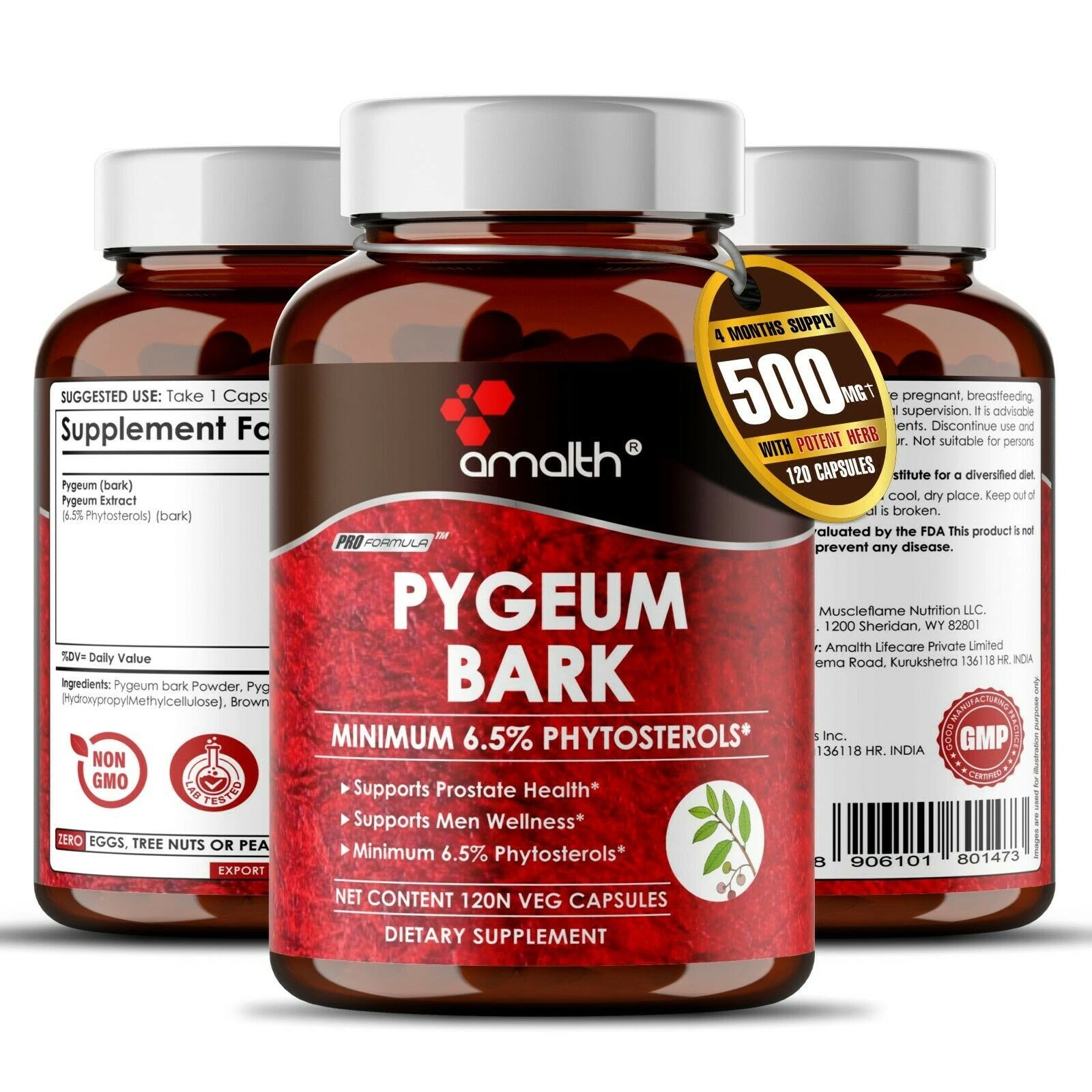Pygeum Bark Extract Powder 500mg 120 Capsules Support Prostate Health