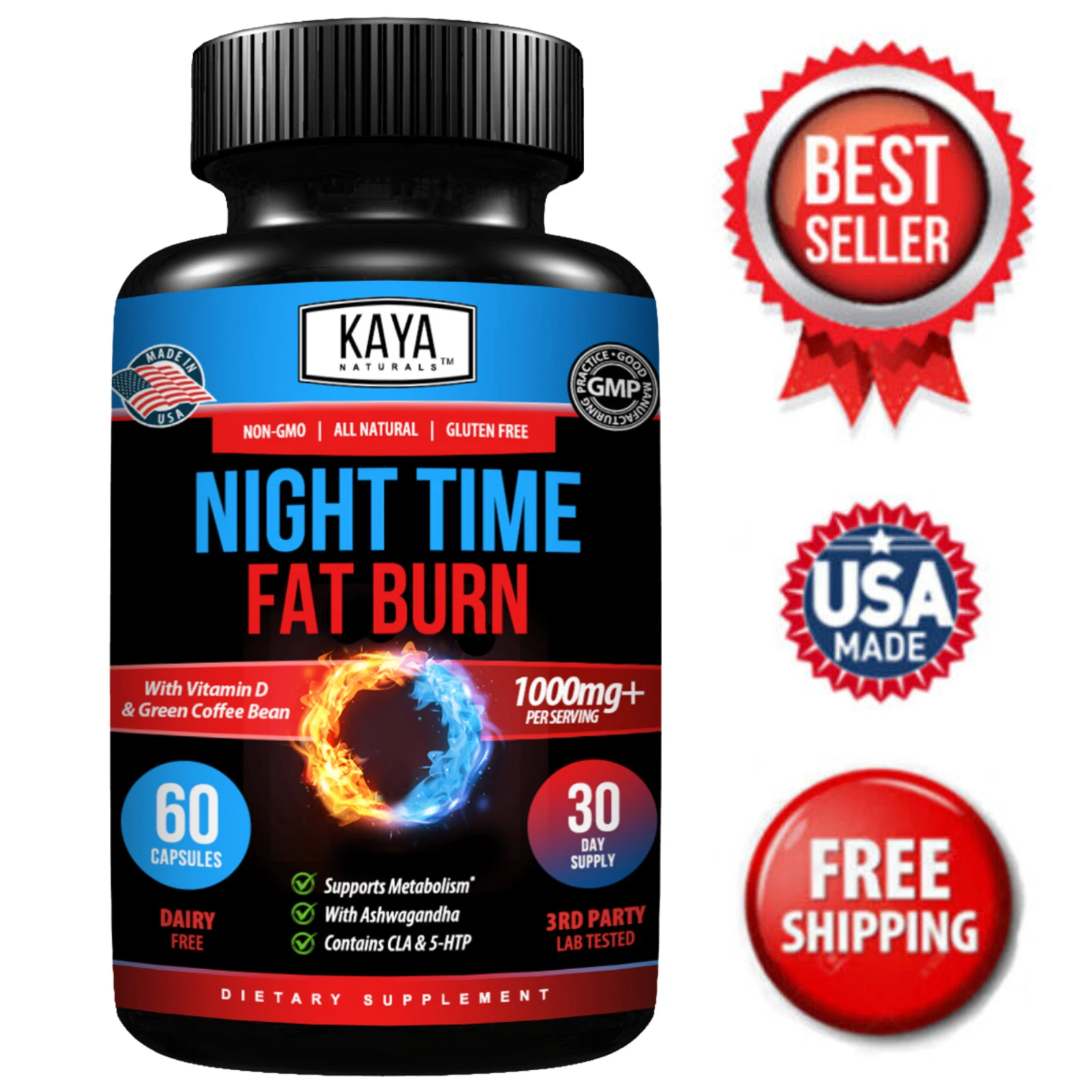 Night Time Fat Burner 60ct Weight Loss Appetite Suppressant Sleep Aid Diet Pills
