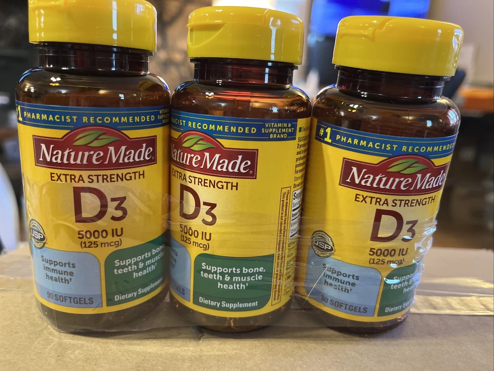 Nature Made (3 PK) Extra Strength Vitamin D3 5000IU (125 mcg) 90Ea Softgels 6/24