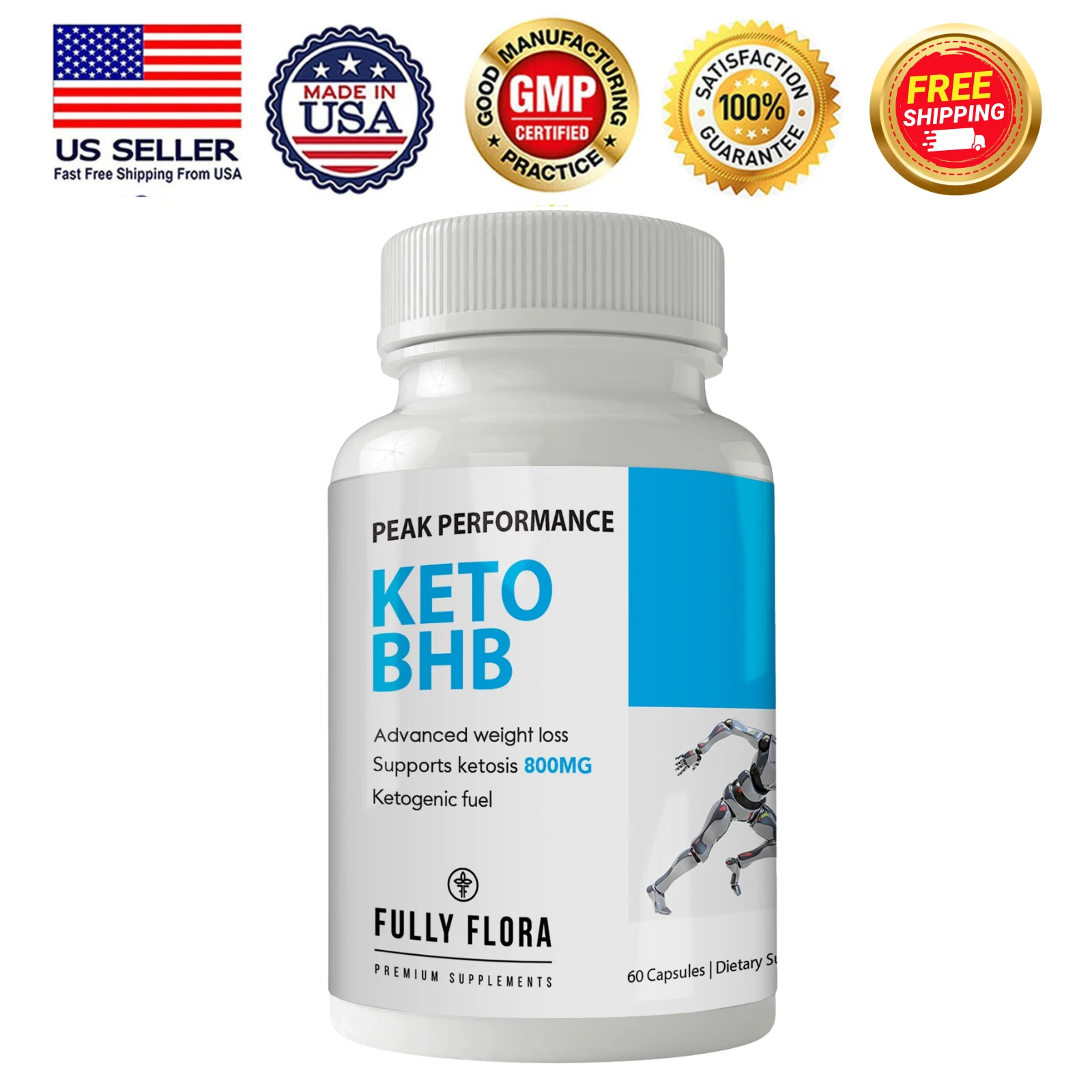Keto BHB 800mg Supplement Boost Energy Burn Fat Support Ketosis 60 Capsules USA