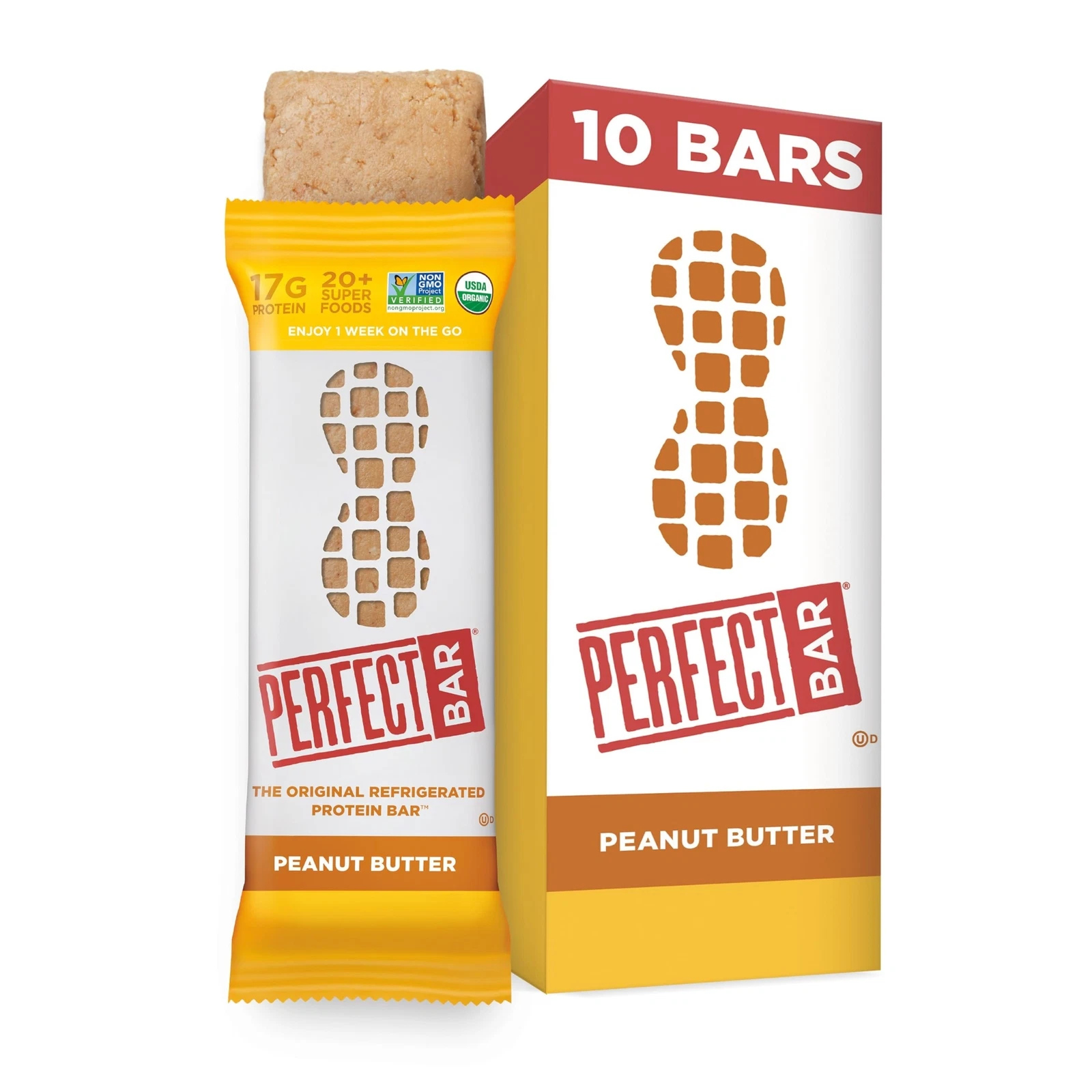 Perfect Bar Peanut Butter Protein Bars Pack of 10 Organic Superfood Snacks