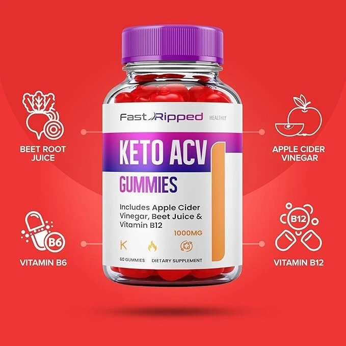 Fast Ripped Keto + ACV Gummies Health Support Dietary Supplement 1000mg 60 Gummy