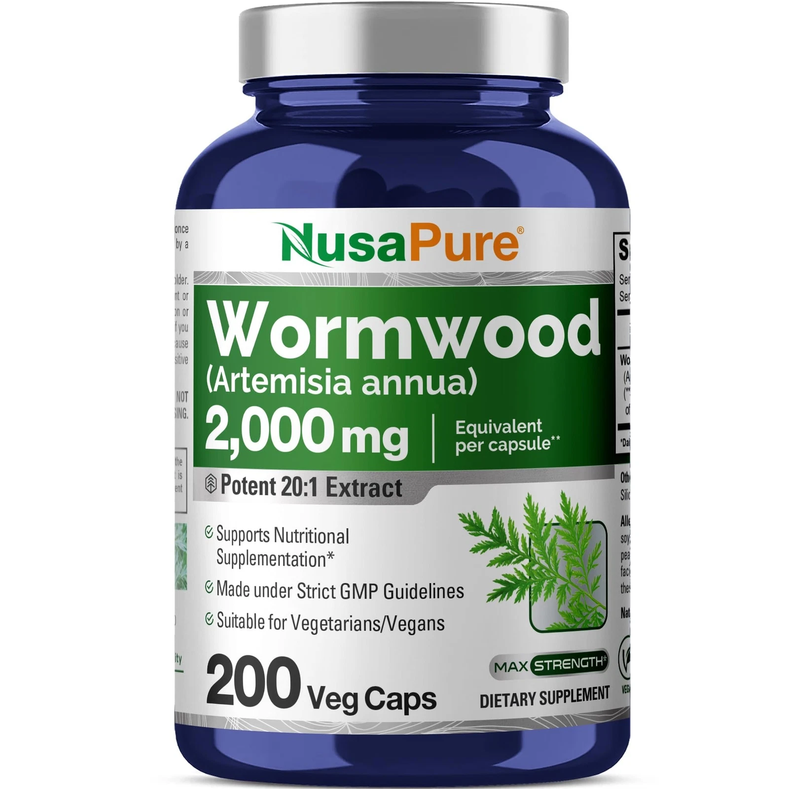 [276654127695] NusaPure Wormwood 2000mg | Artemisia Annua Herb | 200 Veggie Caps | Non-GMO