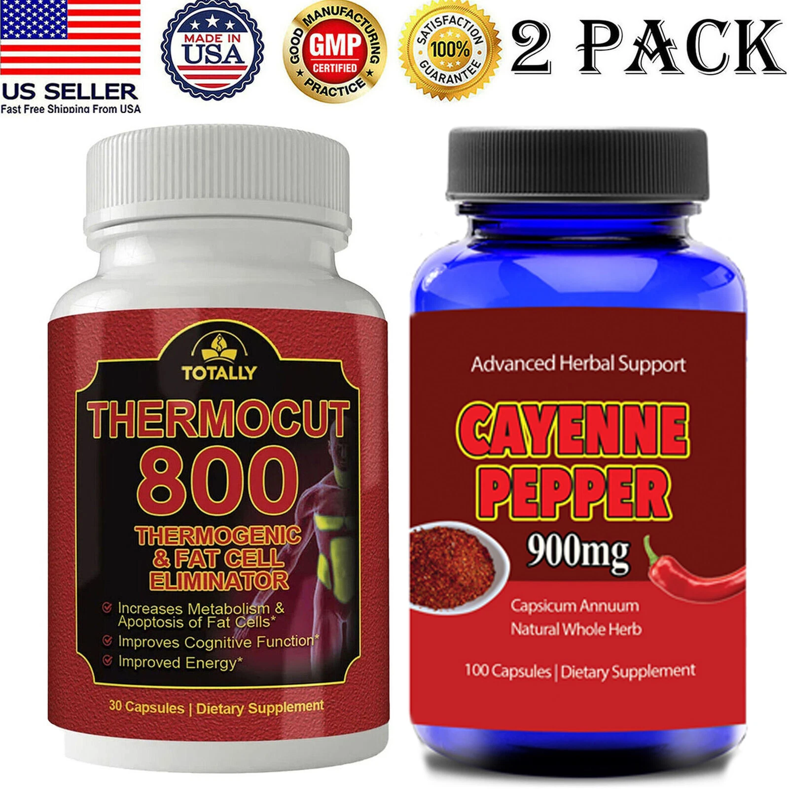[304878761460] Thermocut 800 Thermogenic Cayenne Pepper 900mg Weight Loss Dietary Supplements