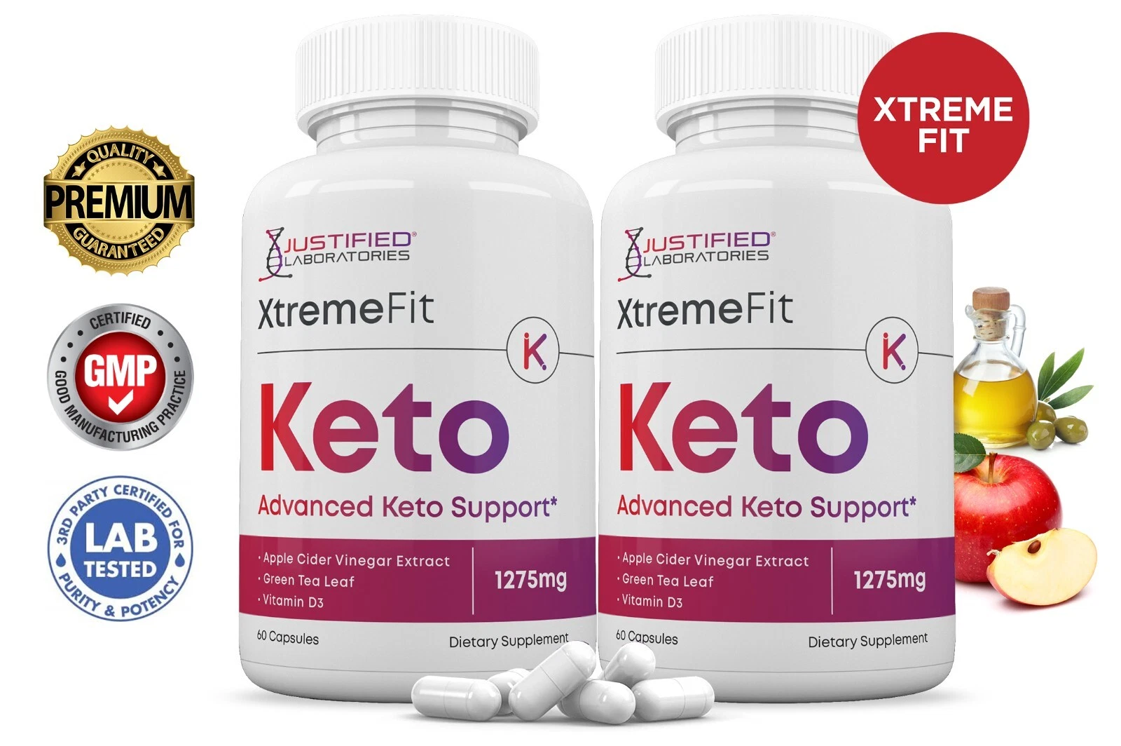 Xtreme Fit Keto ACV Pills 1275 MG Stronger Than Gummies Keto Support 2 Bottles