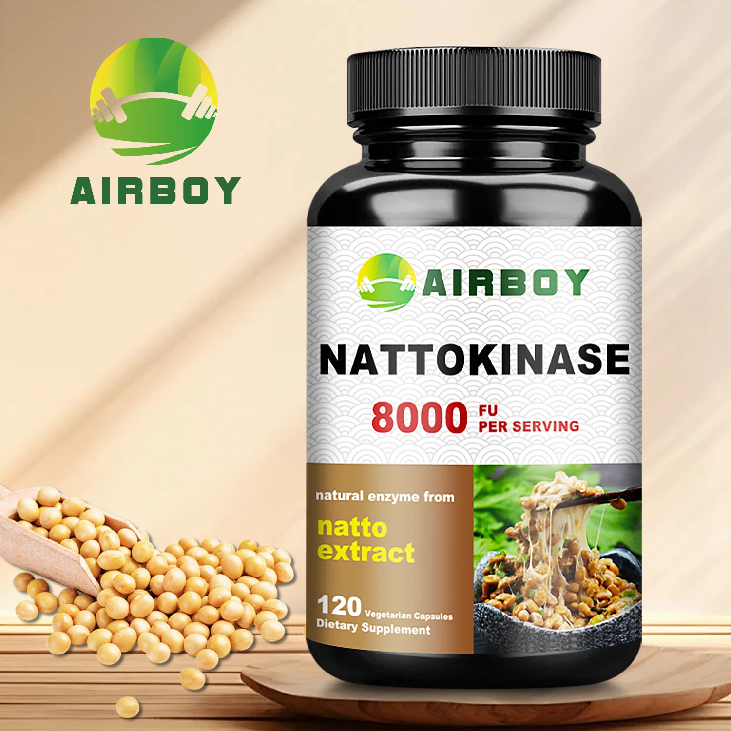 120pcs Nattokinase 8,000 FU - Heart & Cardiovascular Health, Blood Flow, Non-GMO