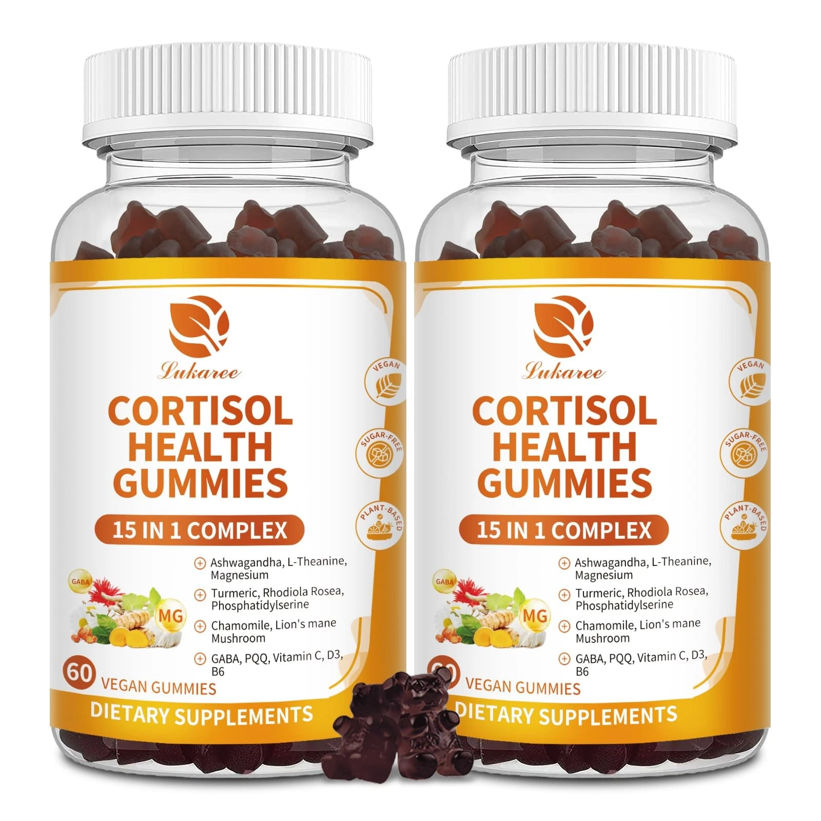 Cortisol Supplements for Women & Men, 15-in-1 Calm Cortisol Gummies with Ashwaga