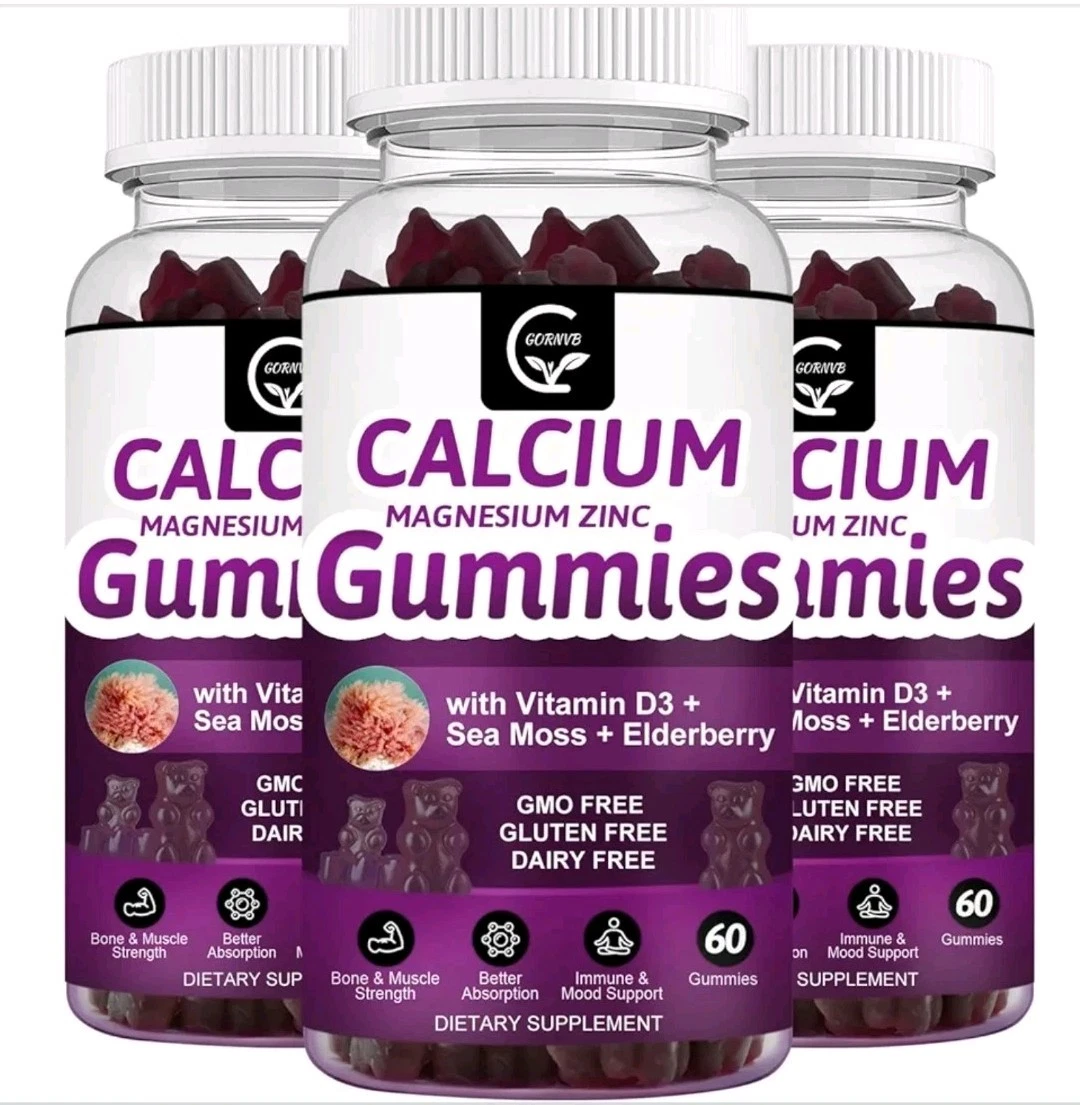Calcium Magnesium Gummies Zinc + Sea Moss + Elderberry Vitamin D3（3 Pack）Gornvb