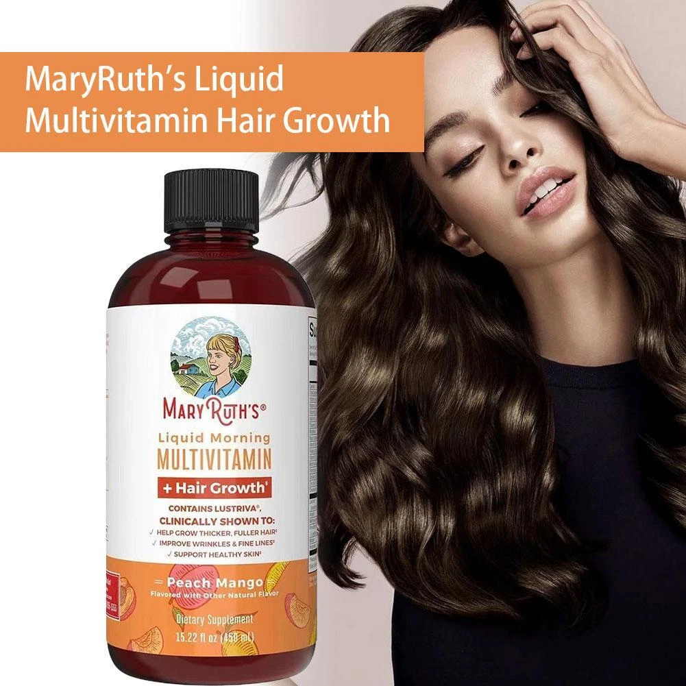 Liquid Morning Multivitamin + Hair Growth,Peach Mango,15 fl oz (450 ml) - 1pcs