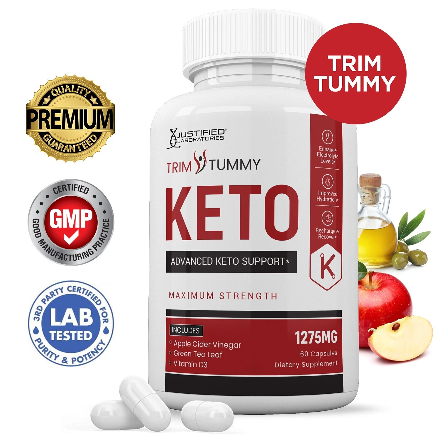 Trim Tummy Keto ACV Pills 1275 MG Stronger Than Gummies Keto Support 1 Bottle