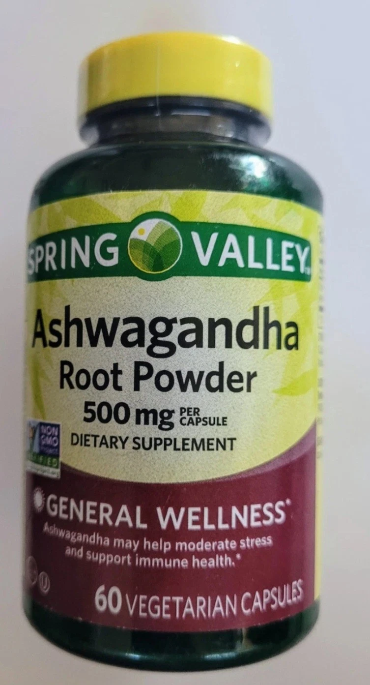 NEW Spring Valley Ashwagandha Root Powder 500 mg 60 Veg. Capsules BB 03/2026