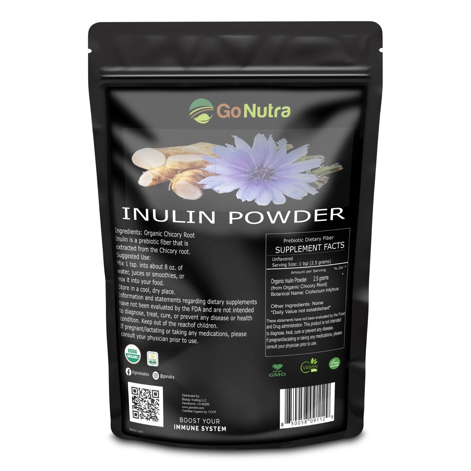 Inulin Powder from Chicory Root Organic Soluble Inulin Fiber Prebiotic 8 oz.