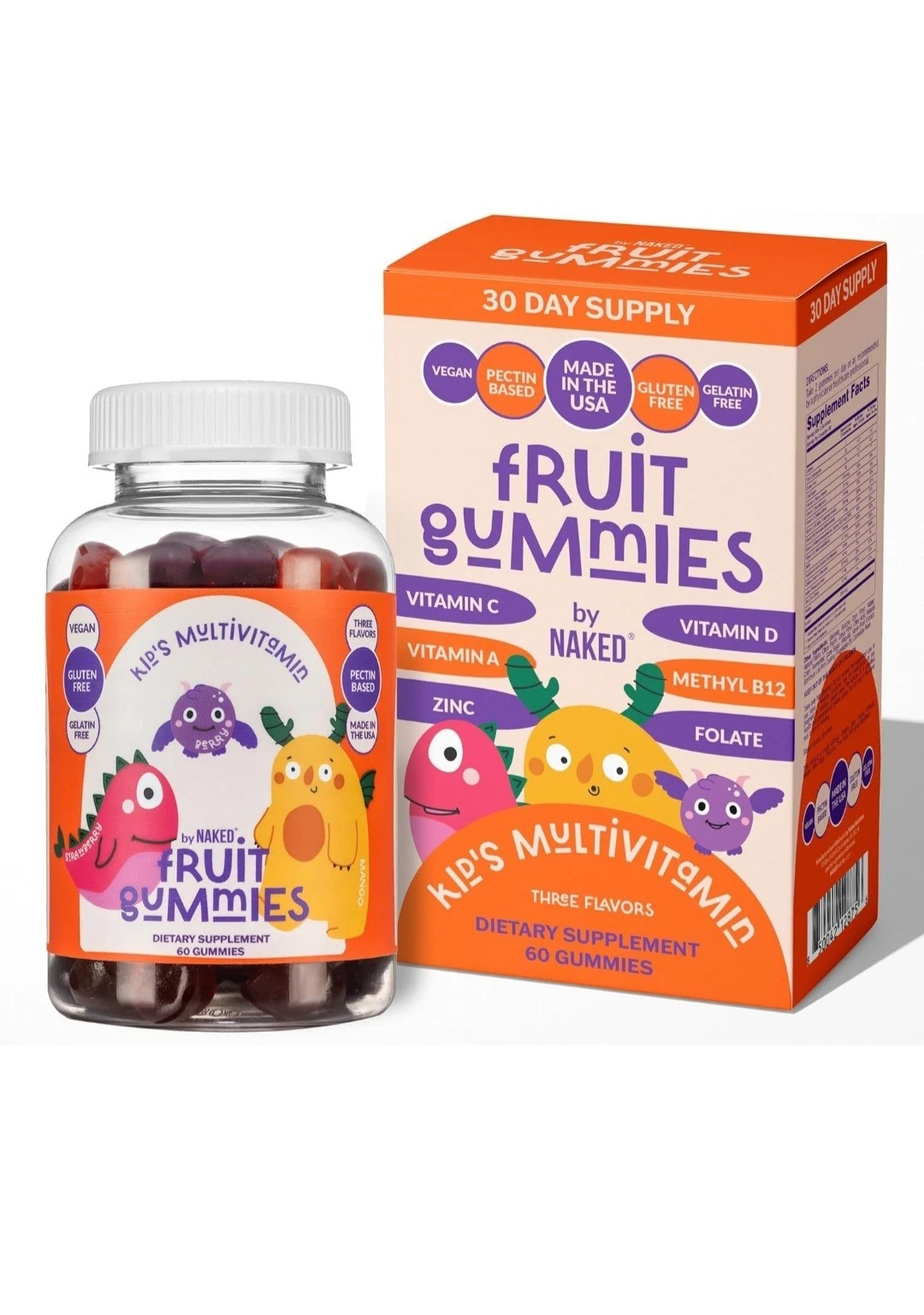 Naked Nutrition Kids Multivitamin 60 Fruit Gummies Vegan Gluten Gelatin Free