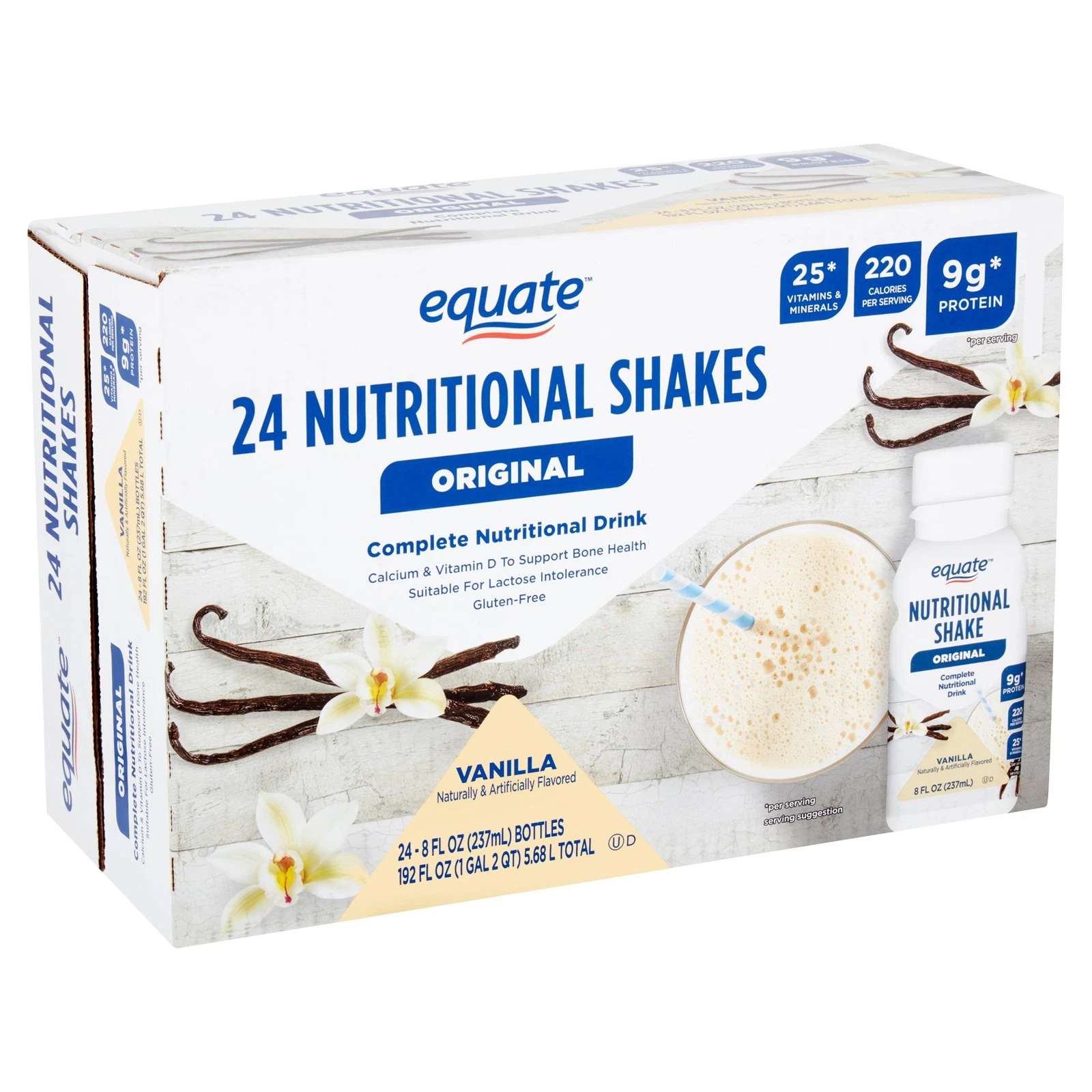 Equate Original Meal Replacement Nutritional Shakes, Vanilla, 8 fl oz, 24 Count