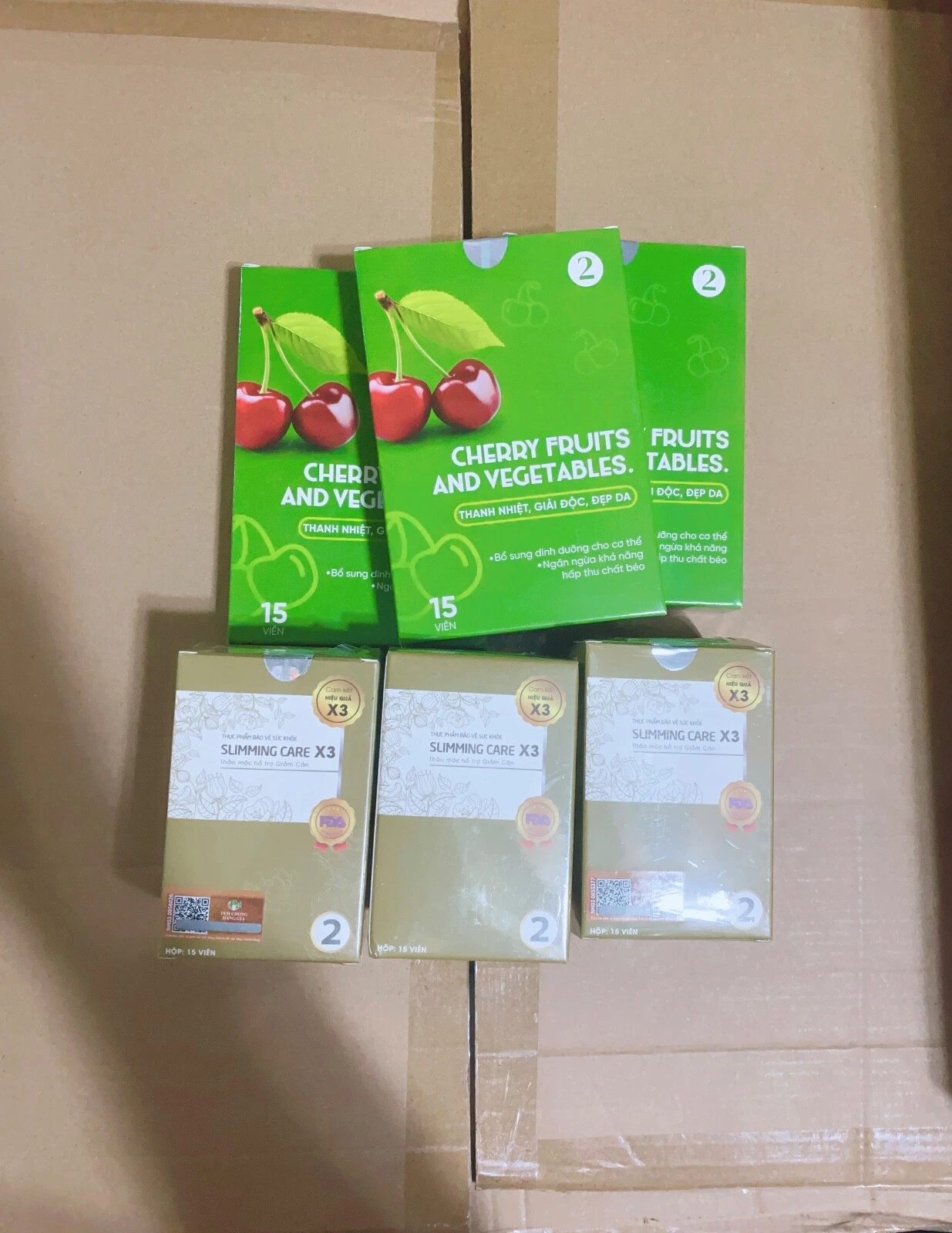 3 Boxes Slimming Care x 3 (type 2 15pills) + 3 Cherry Fruit And Vegetable Detox