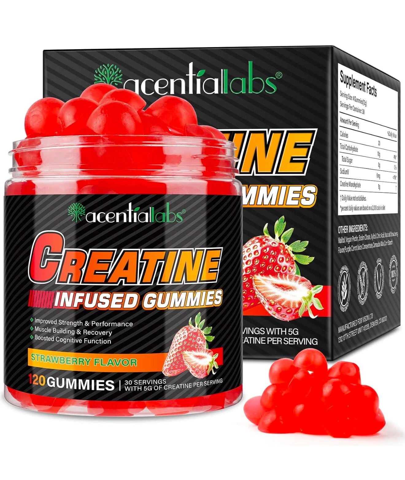 120 Capsules Creatine Monohydrate Gummies - Increase Strength and Build Muscle
