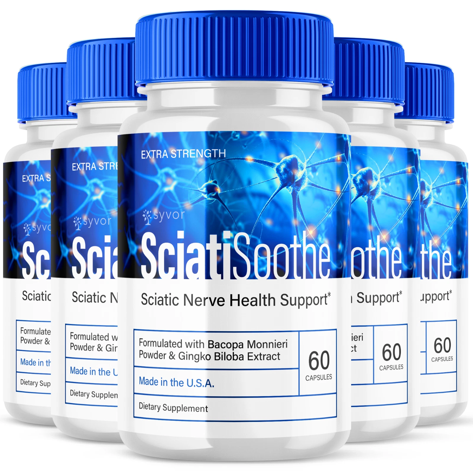 (5 Pack) Sciatisoothe, Brain Health & Cognitive Support Supplement 300 Capsules
