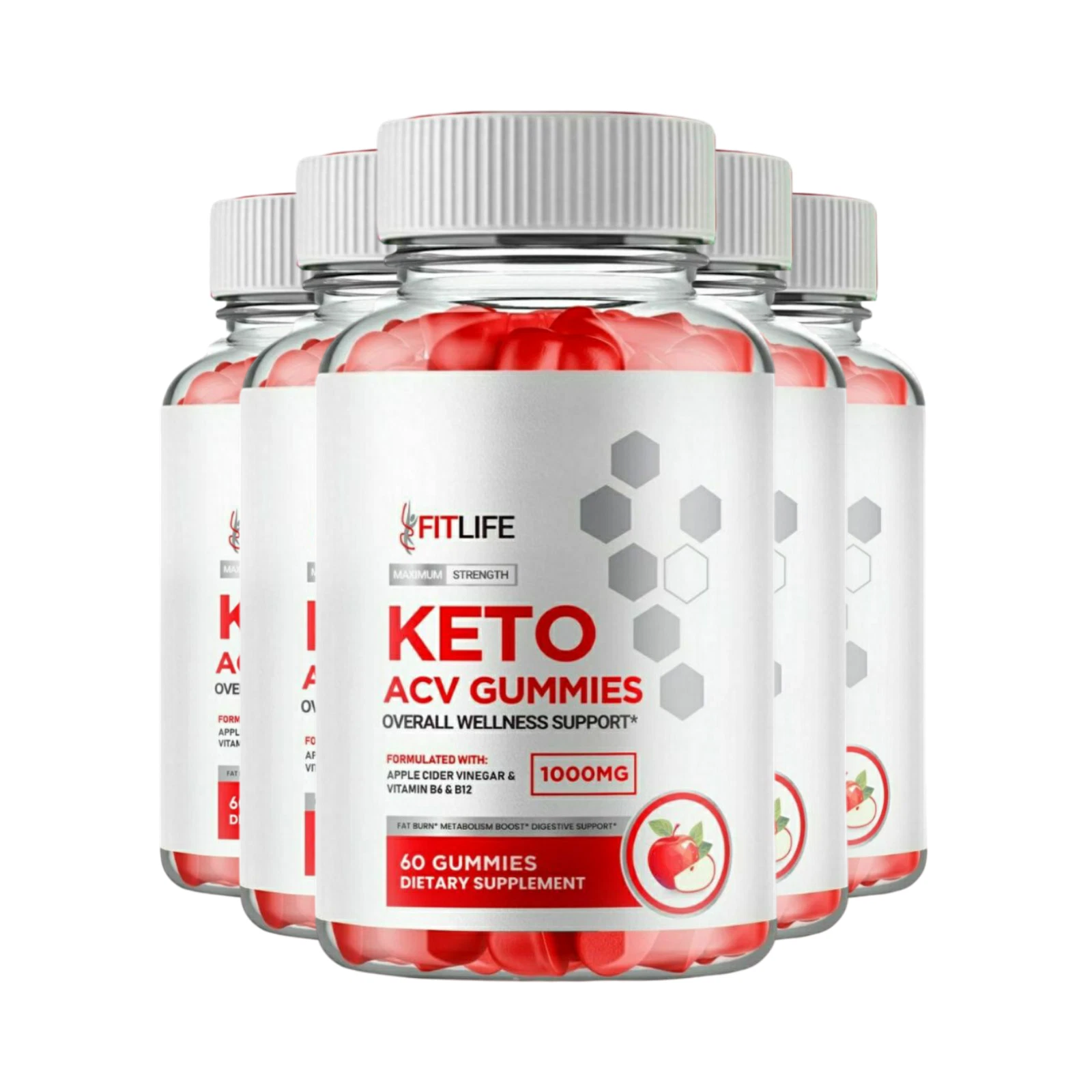 5-Pack FitLife Keto ACV Gummies, Fit Life Weight Loss Supplement - 300 Gummies