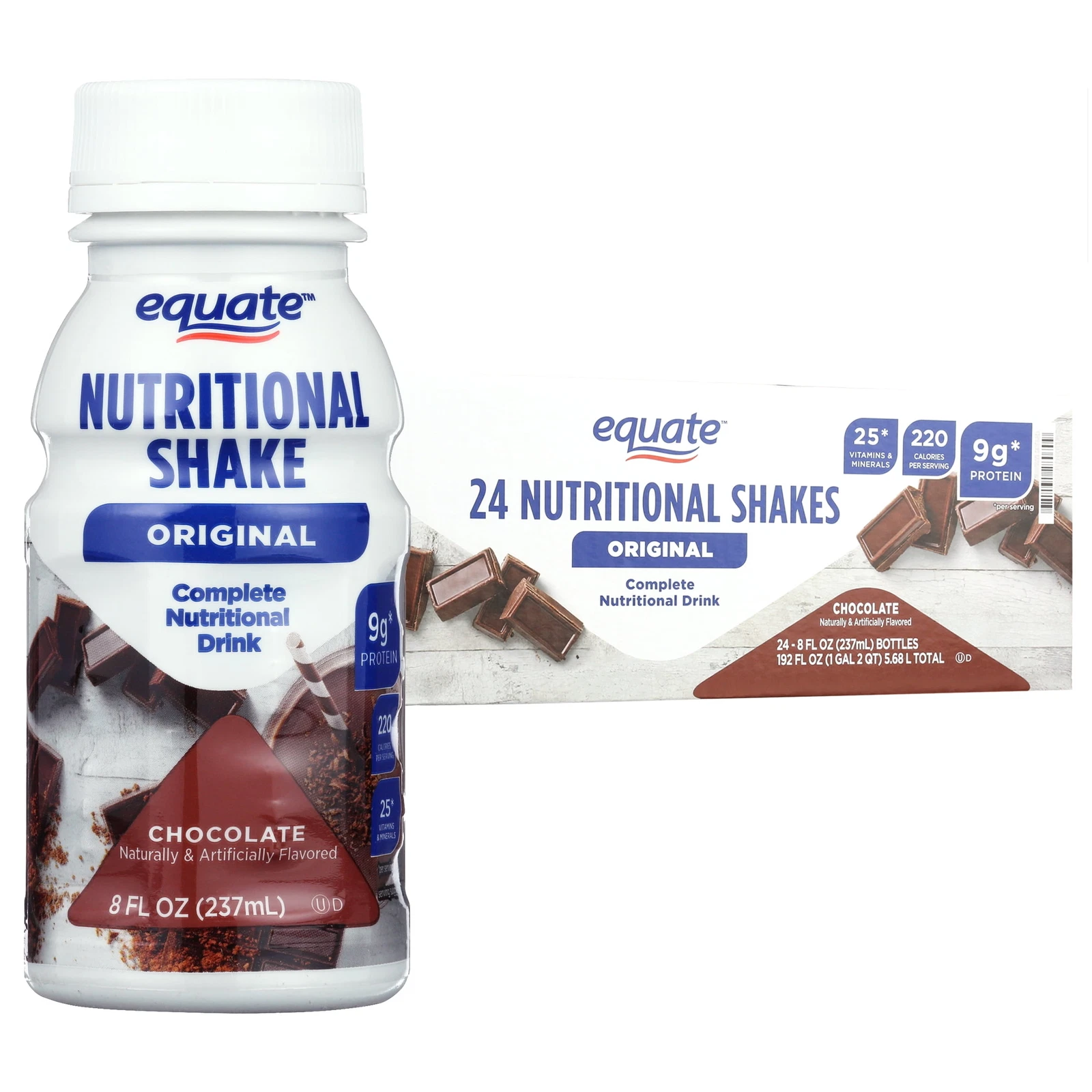 Equate Original Meal Replacement Nutritional Shakes, Chocolate, 8 fl oz,24 Count
