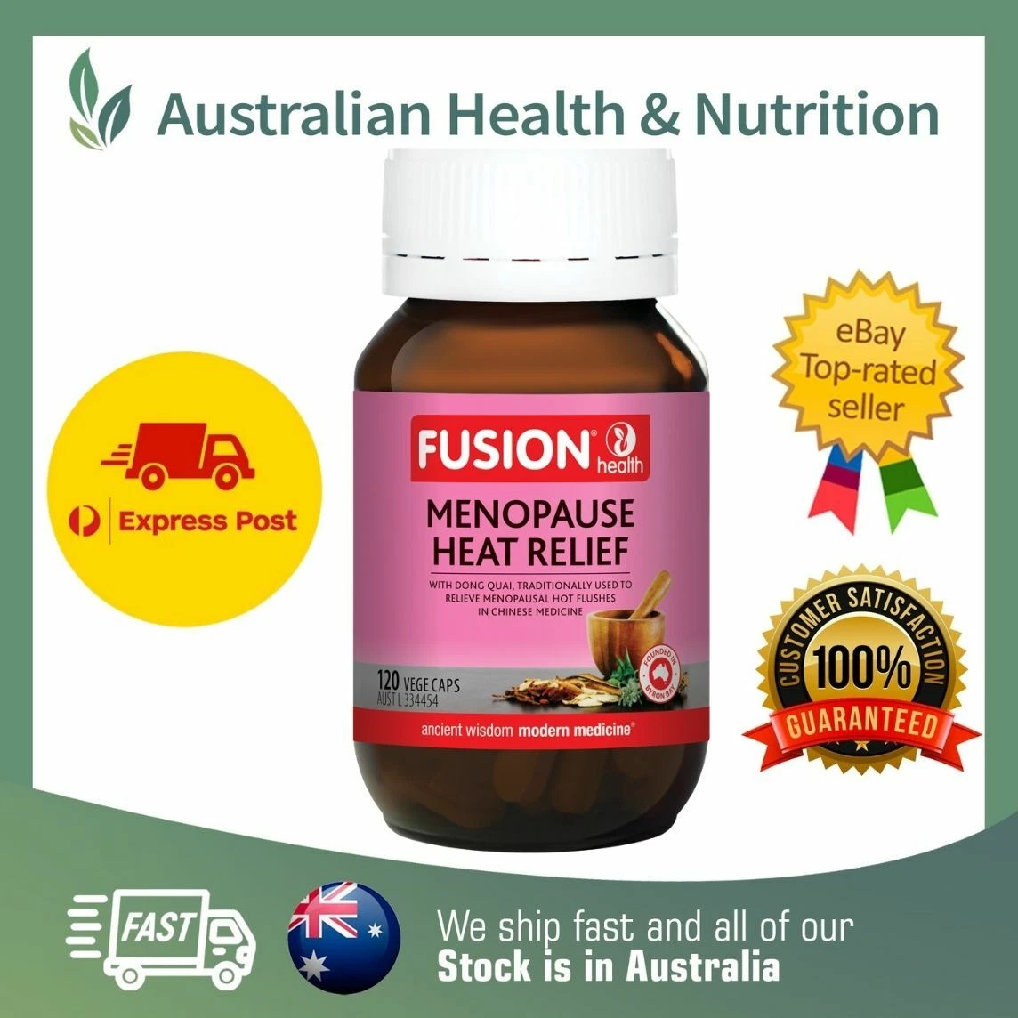 FUSION HEALTH MENOPAUSE HEAT RELIEF 120 CAPSULES + FREE SAME DAY POST