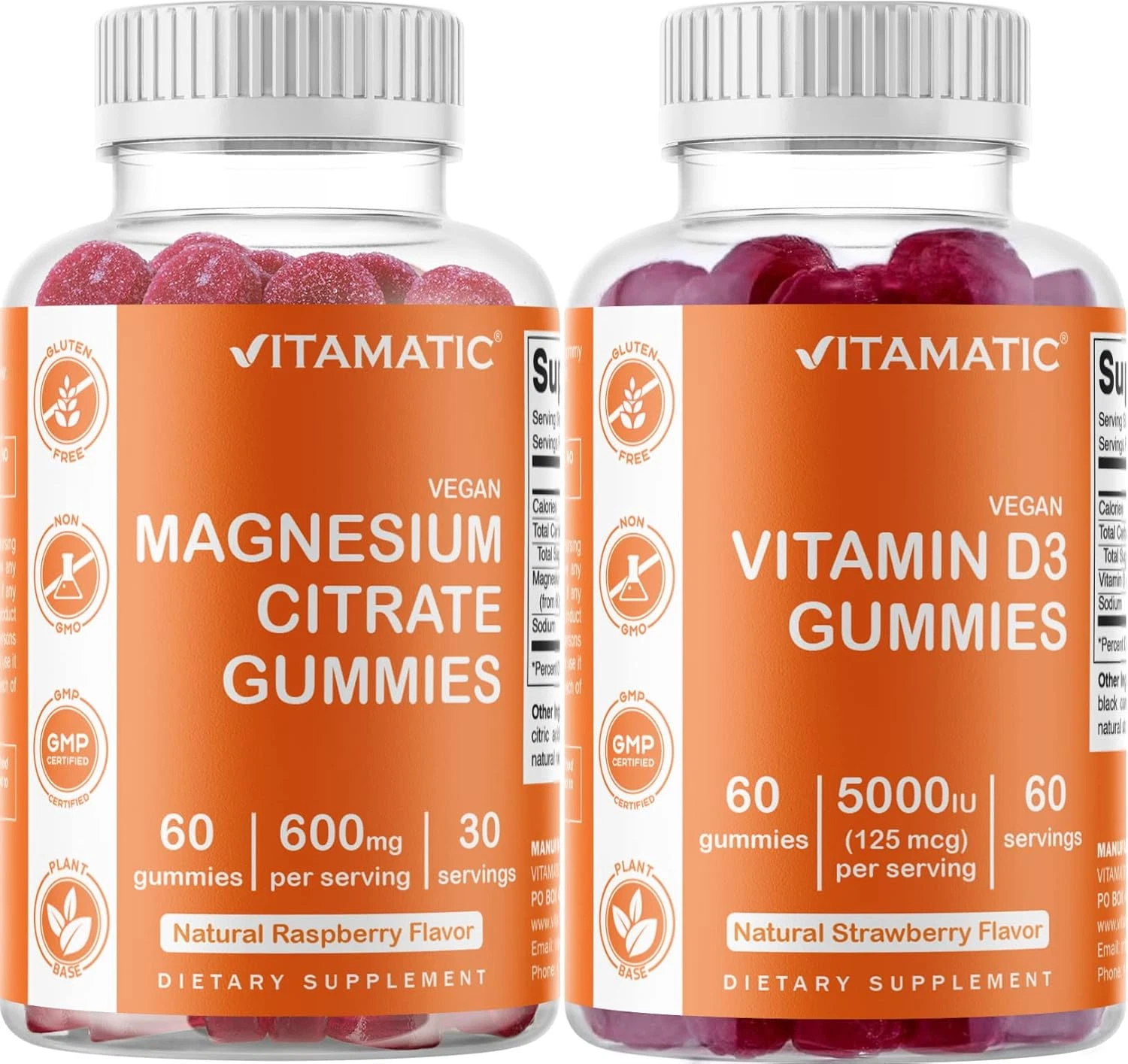 Magnesium & Vitamin D3 Gummies Combo - 60 Vegan Count Each