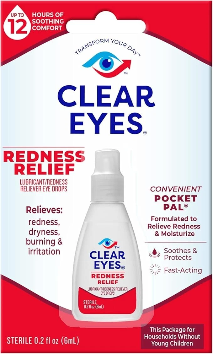Clear Eyes Redness Relief Lubricant Redness Relief Eye Drops, 0.2 oz -Pack of 12