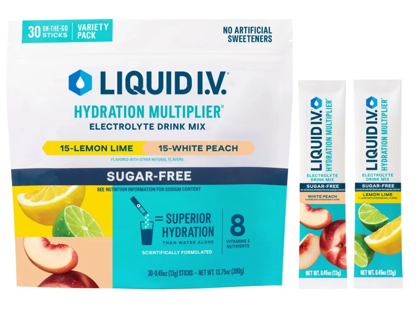 Liquid I.V. Hydration Multiplier Lemon Lime & White Peach 30 Individual Packs
