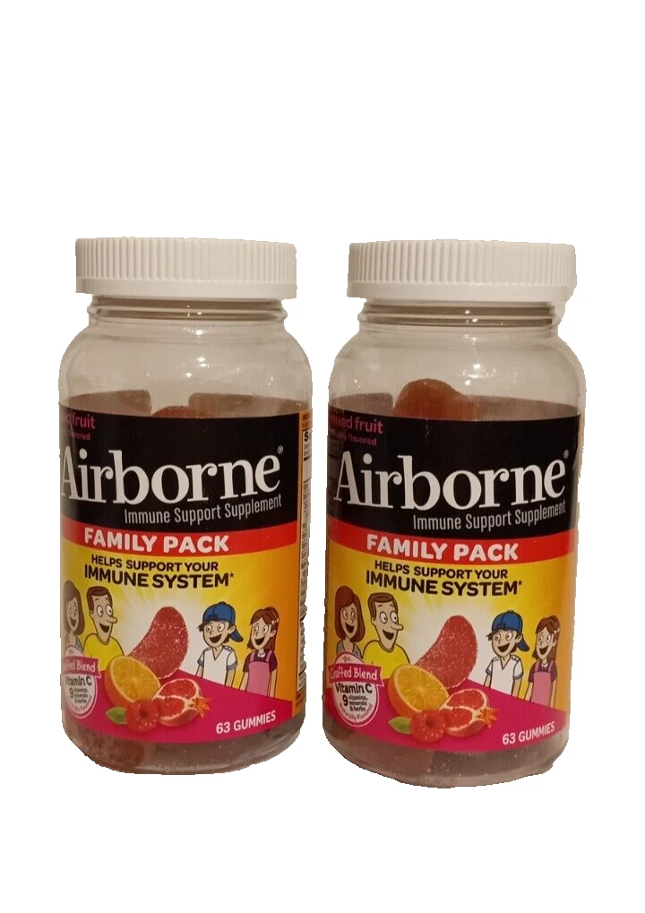 [326419793026] 2X Airborne Immune Support Family Pack Mixed Fruit 63 Gummies Each. Ex.12/2025