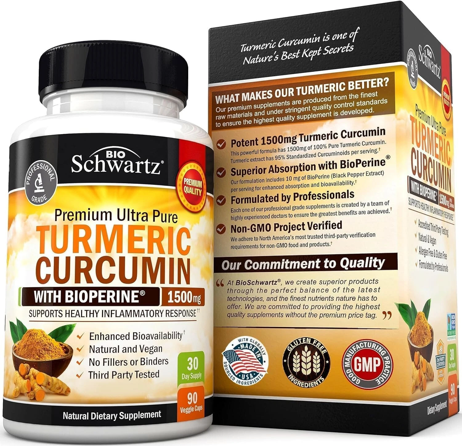 Turmeric Curcumin with Black Pepper Extract 1500mg High Absorption Ultra, 90ct